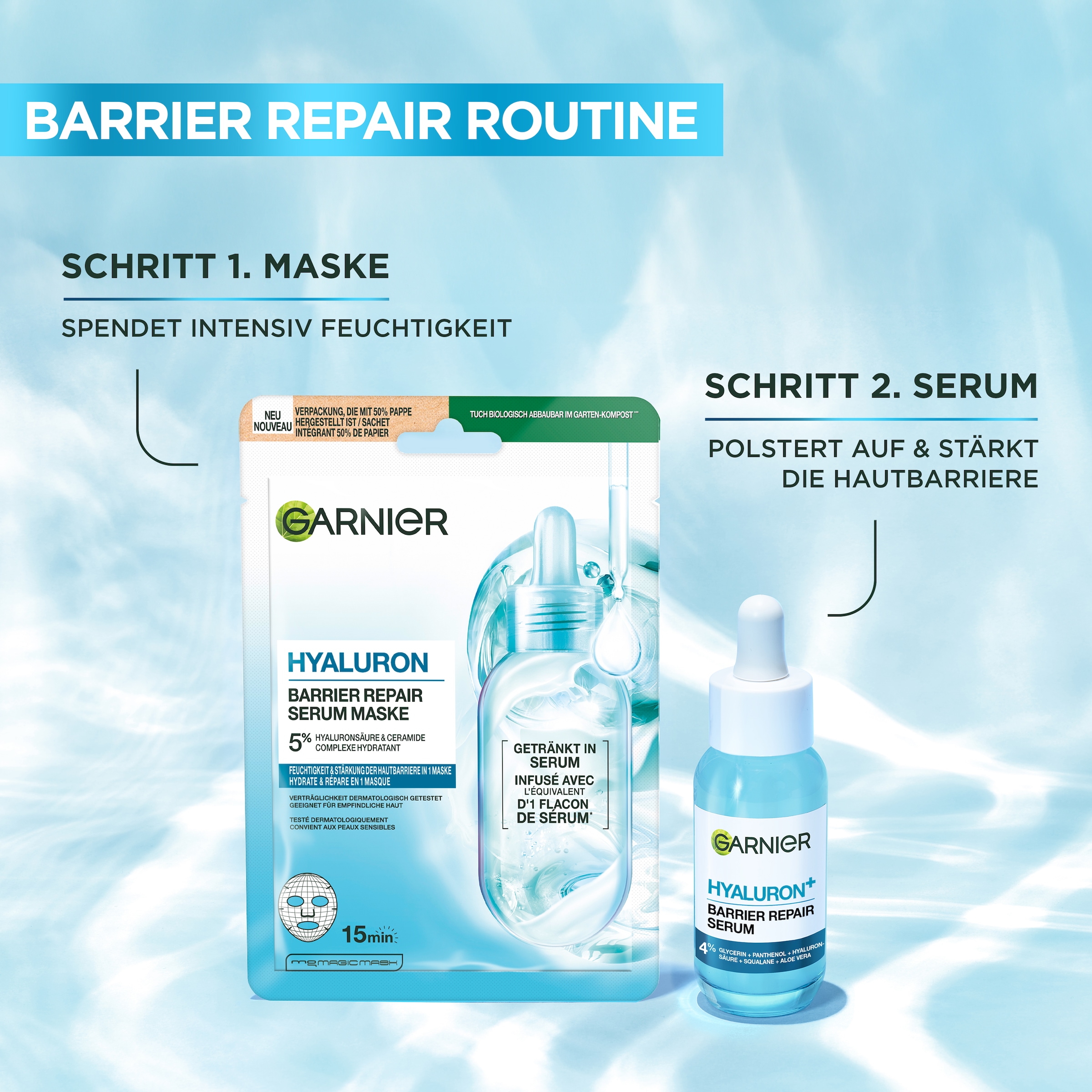 GARNIER Tuchmaske »HYALURON BARRIER REPAIR SERUM MASKE«