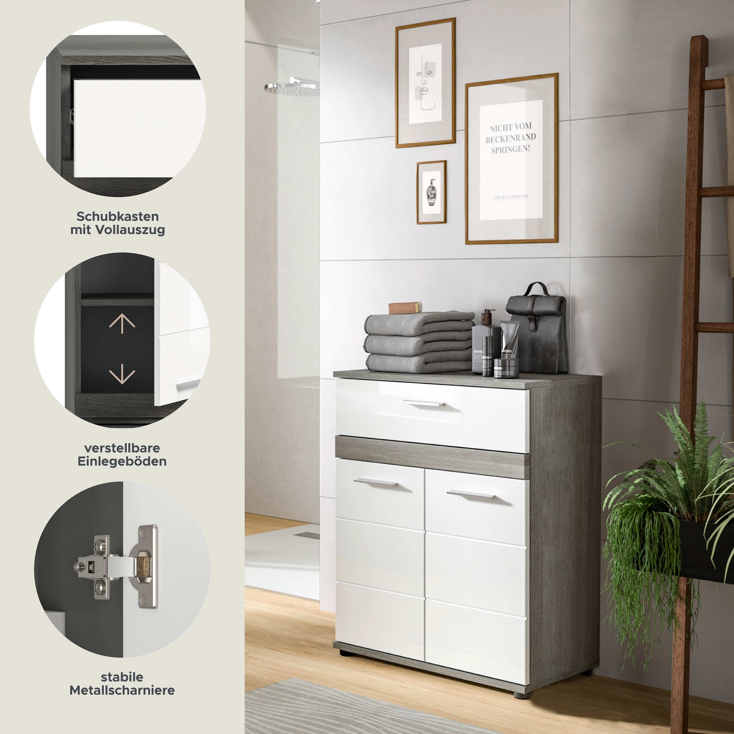 welltime Midischrank »LUCCA, TOPSELLER!, Höhe 79 cm, 2 Türen, 1 Schubkasten, 1 Einlegeboden«, Badschrank, Bad-Möbel, Badezimmer