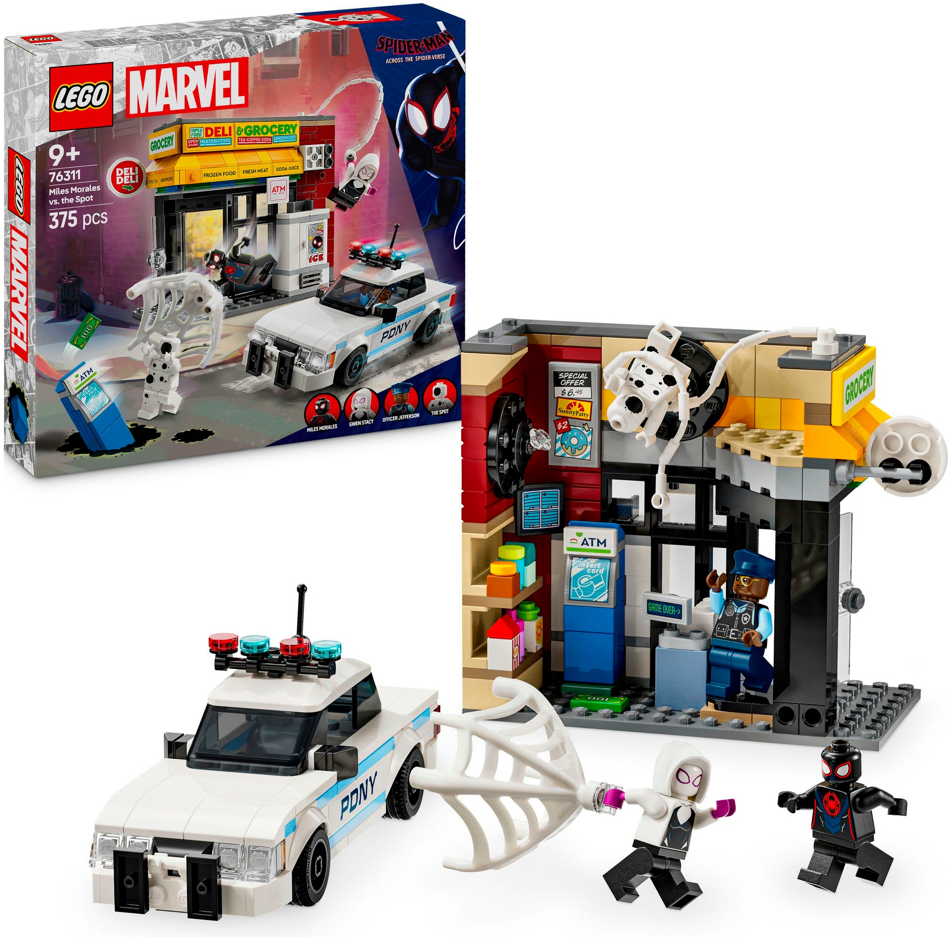 LEGO® Konstruktionsspielsteine »Spider-Verse: Miles Morales vs. Spot (76311), LEGO Super Heroes«, (375 St.), Made in Europe