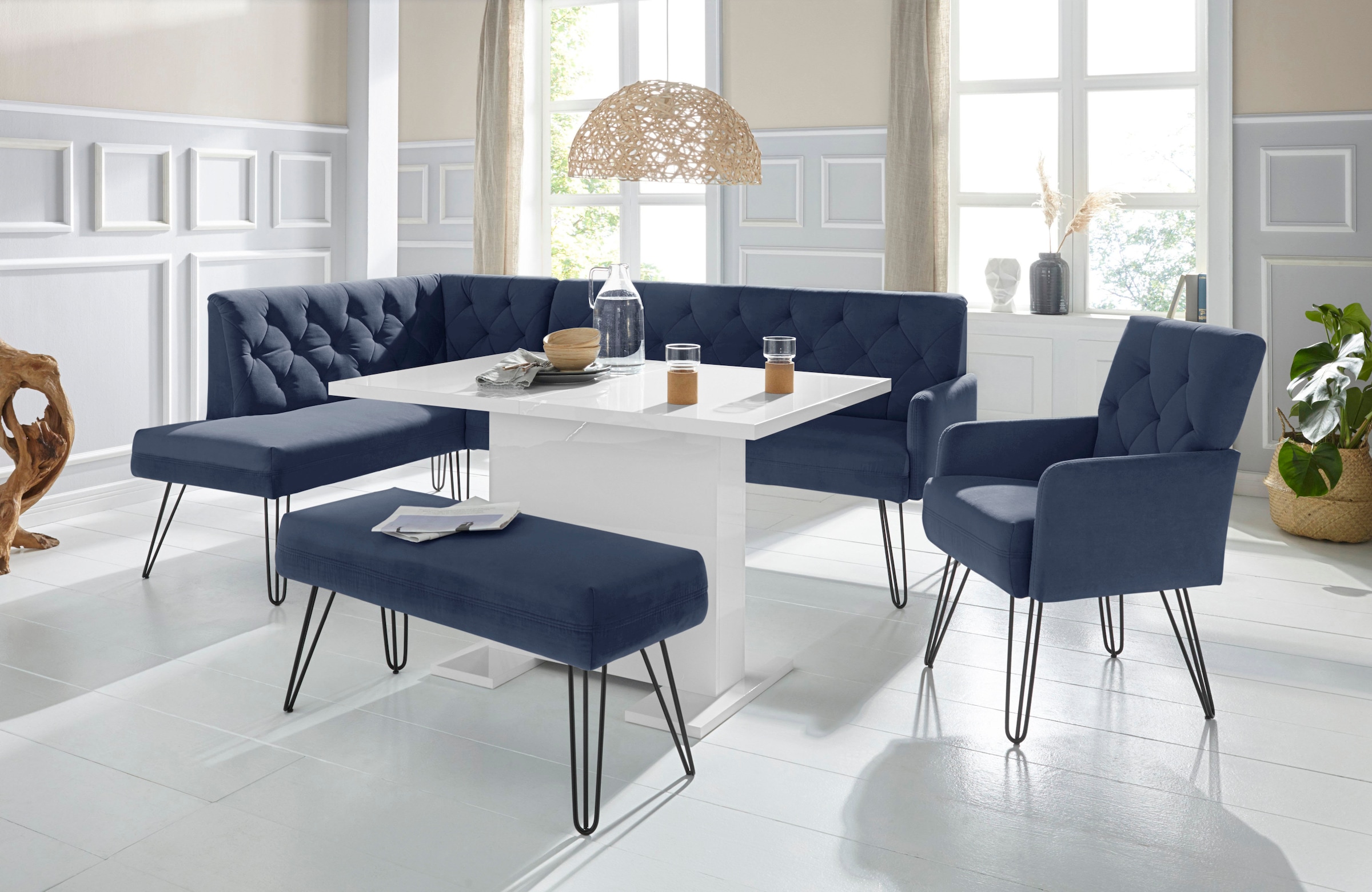 exxpo - sofa fashion Eckbank »Doppio, Chesterfield Optik, komfortabel und bequem, hohe Designfüße«, Frei im Raum stellbar