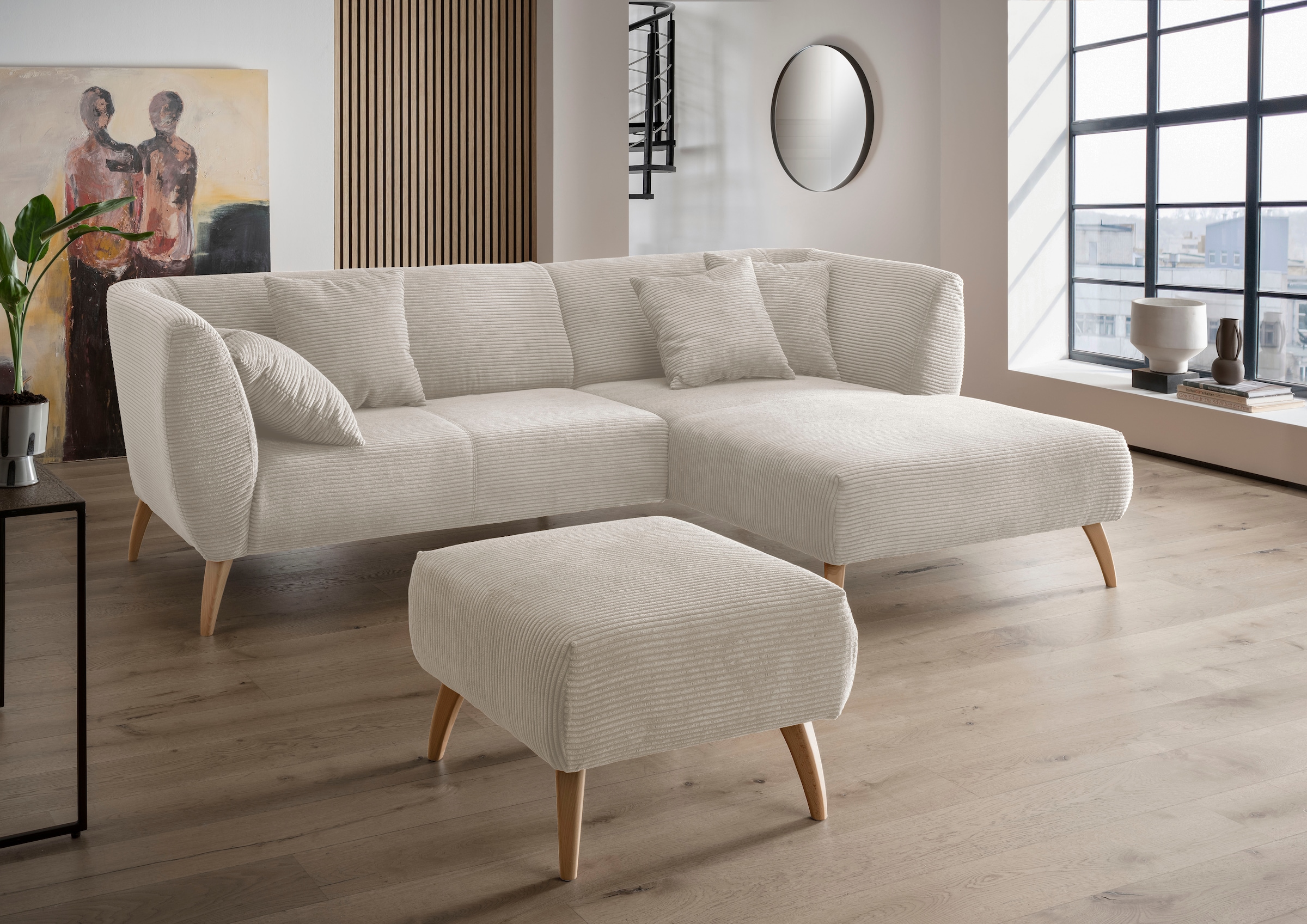 INOSIGN Ecksofa »Colori L-Form«, Holzfußfarbe wählbar, inkl. 4x Zierkissen günstig online kaufen