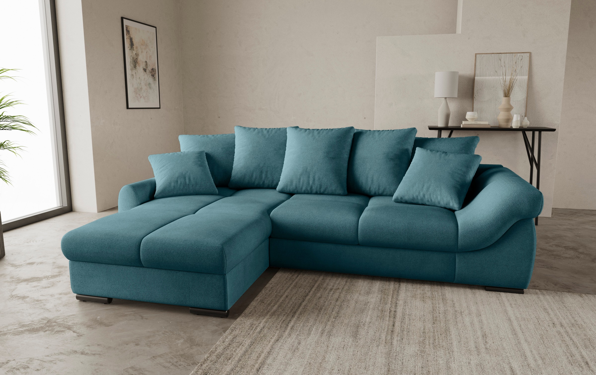 Mr. Couch Ecksofa »Livorno L-Form«, inkl. Hochschläfer-Bettauszug, XL-Bettkasten weiß beschichtet