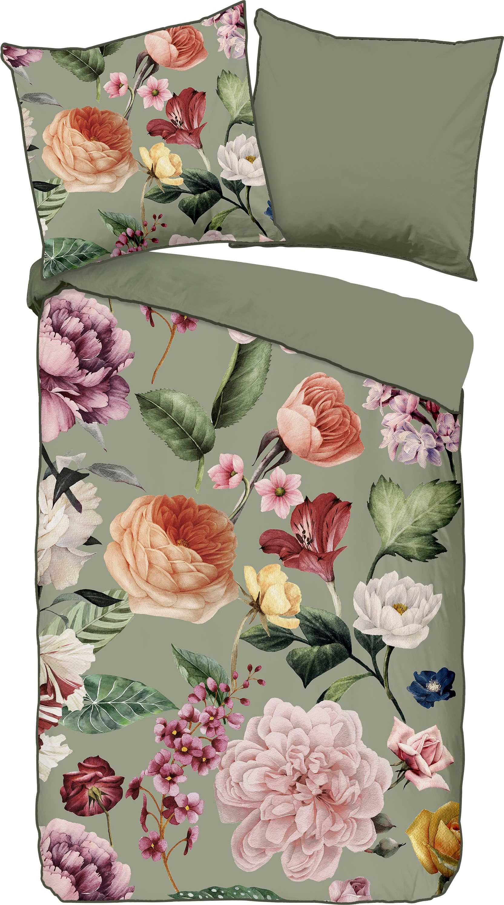 Descanso Wendebettwäsche »Fiori«, Baumwolle, Satin, 135x200, Biese, Reißver günstig online kaufen