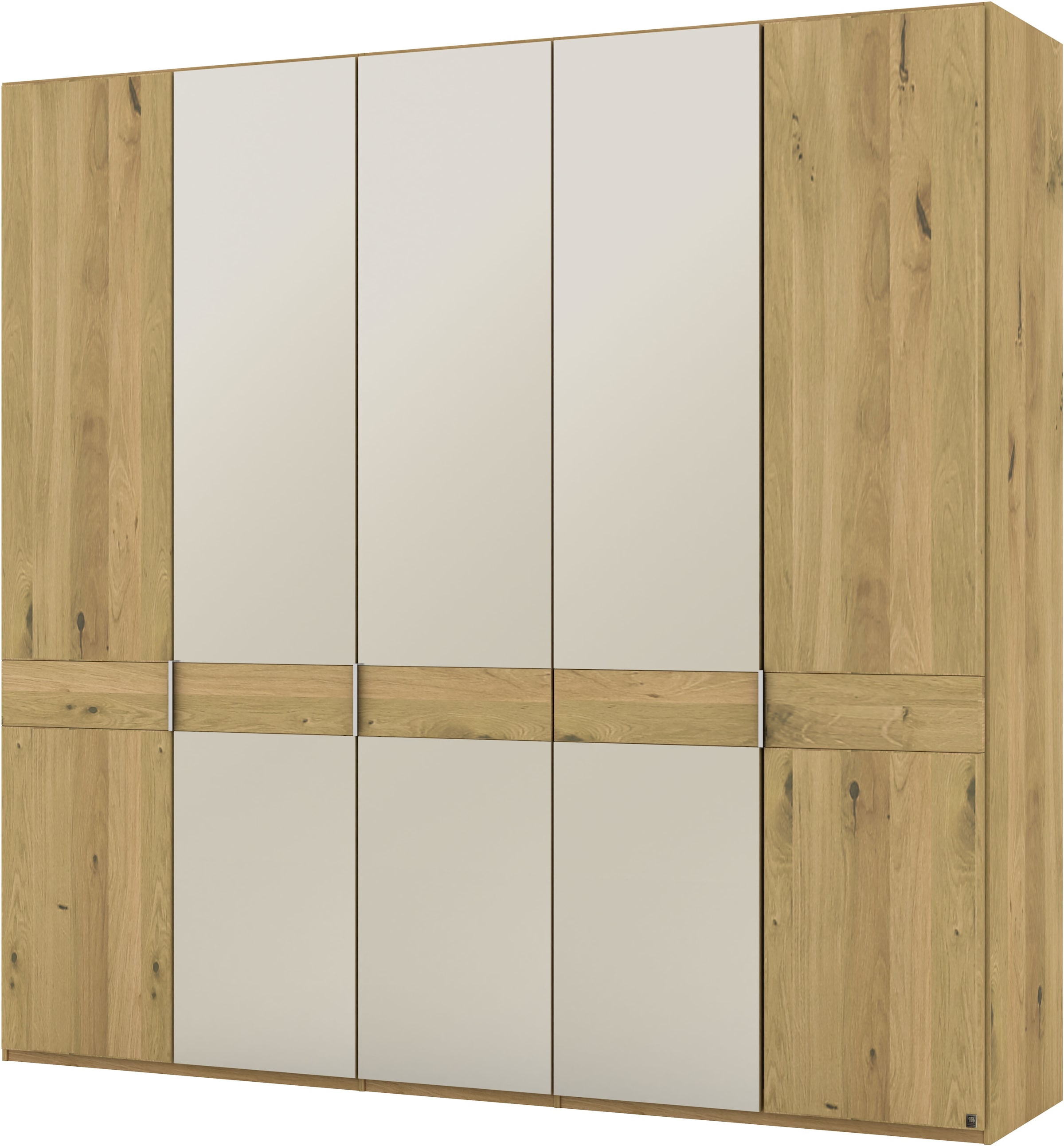 Musterring Drehtürenschrank »Savona, Kleiderschrank, Schrank, Garderobe, teilmassiv Eiche«, (mit Türdämpfern, mit Spiegel oder Glas, extra Böden, MADE IN GERMANY), Türen in Bianco-Eiche massiv, Spiegel-/Glastüren, verschiedene Größen