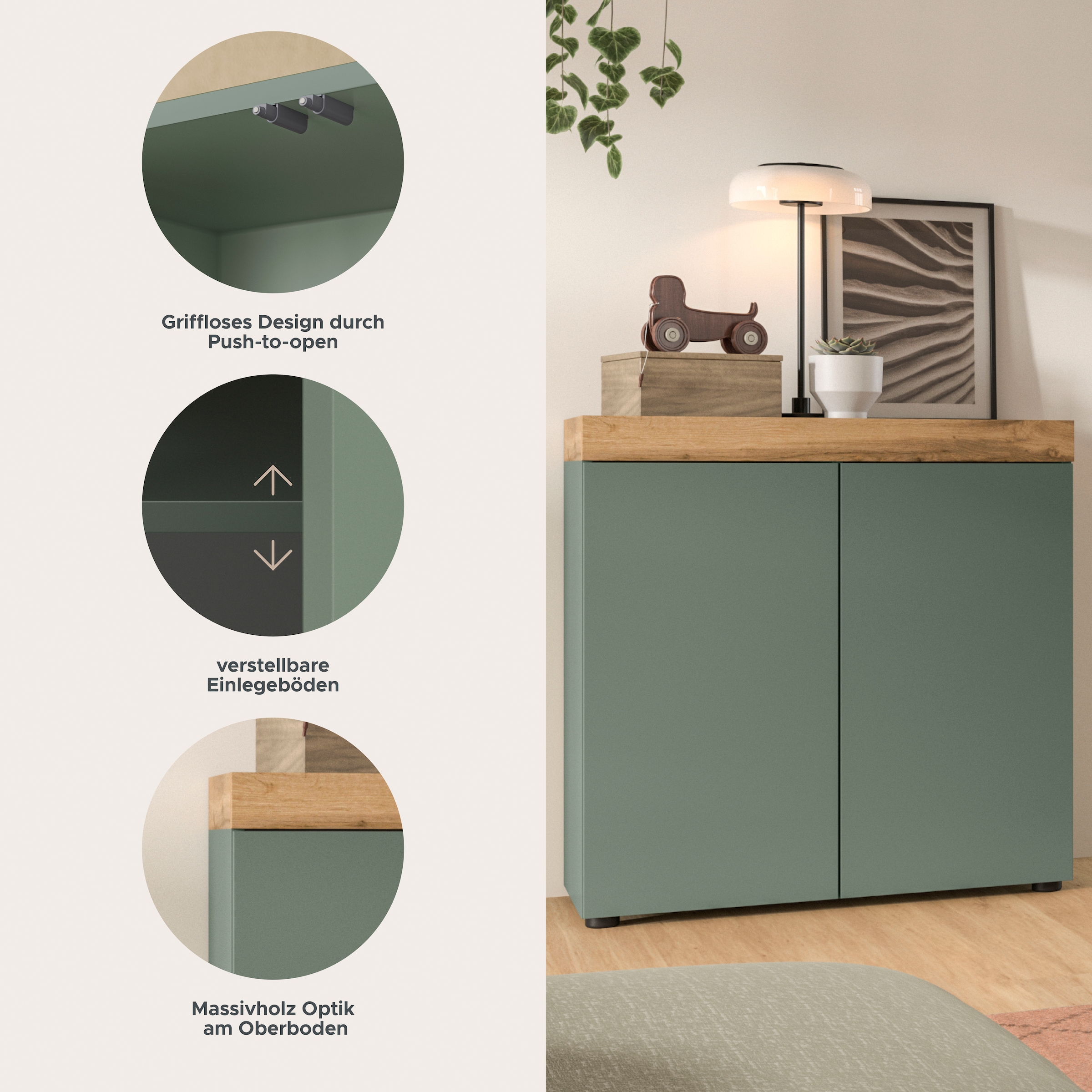 OTTO home Kommode »MAMBO, Breite 77cm, 2 Türen, 4 Fächer, push-2-open« 2 farbige Ausführung, in verschiedenen Farben erhältlich, 1 Stk. tlg. Kommode, Anrichte, Wohnzimmer, Schlafzimmer