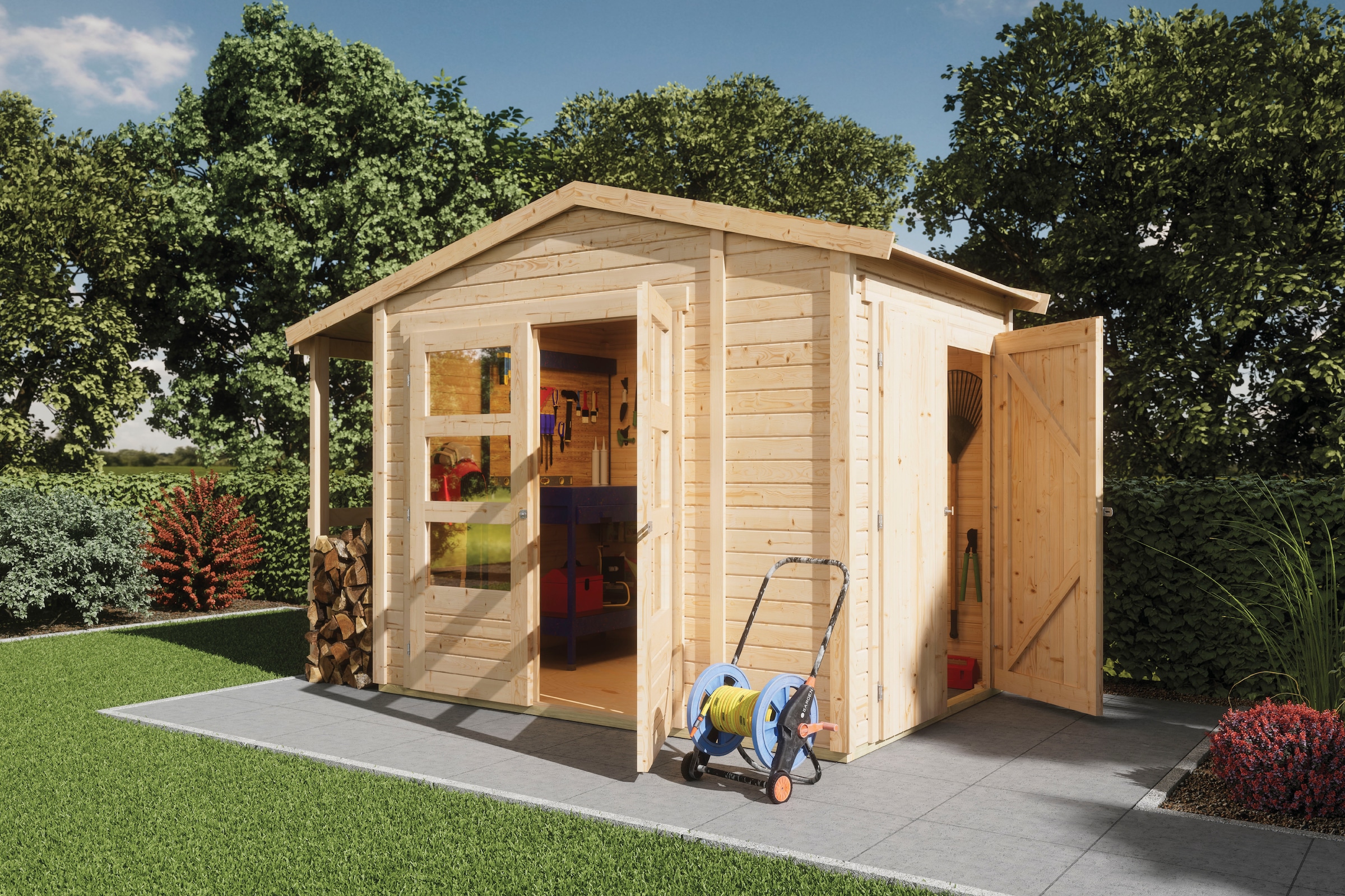 Karibu Gartenhaus »Multifunktionshaus Satteldach 1«, naturbelassen oder terragrau