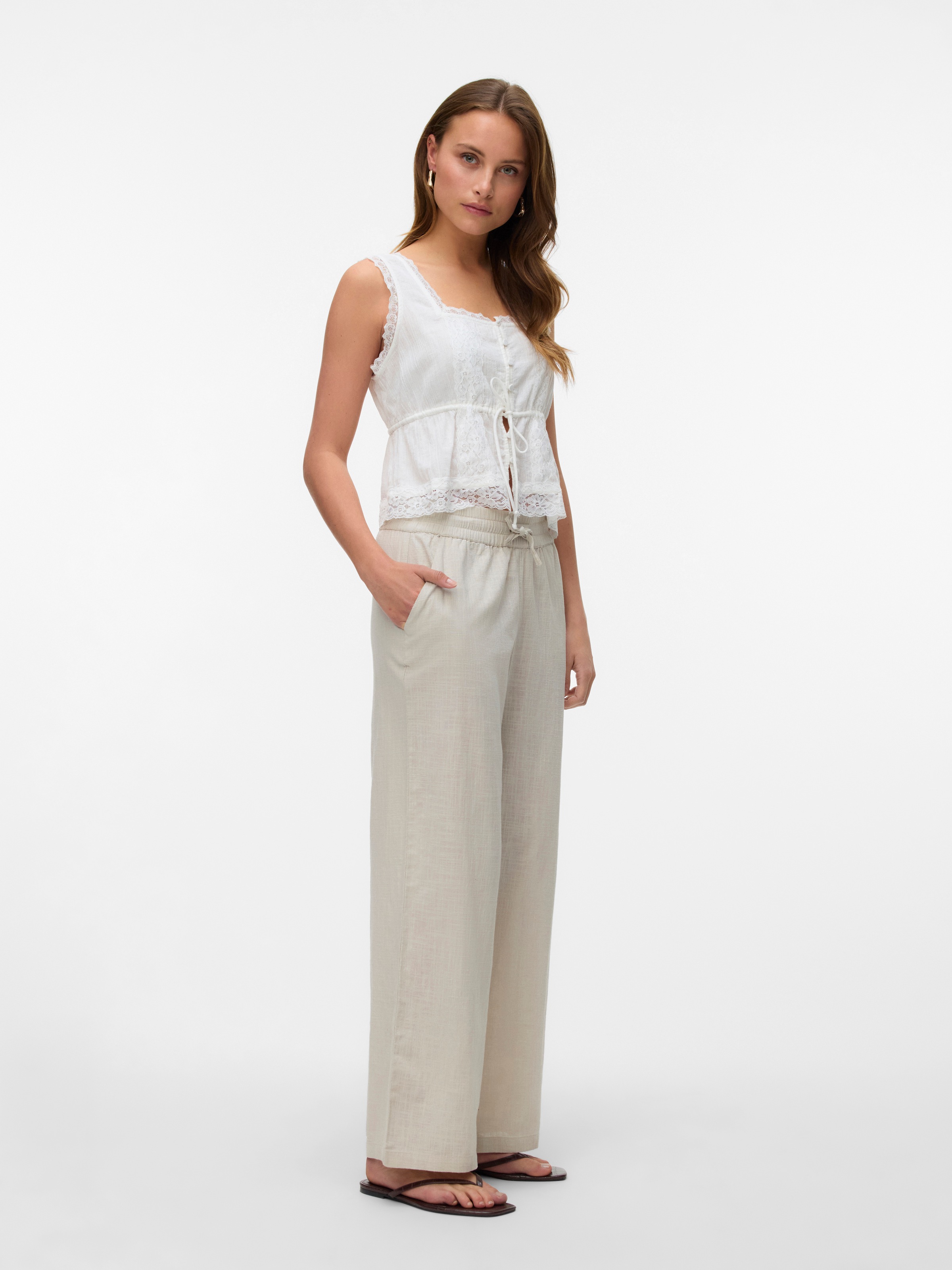 Vero Moda Schlupfhose »VMCAIA MW WIDE PANT WVN NOOS«, Sommerhose, mit Leinen