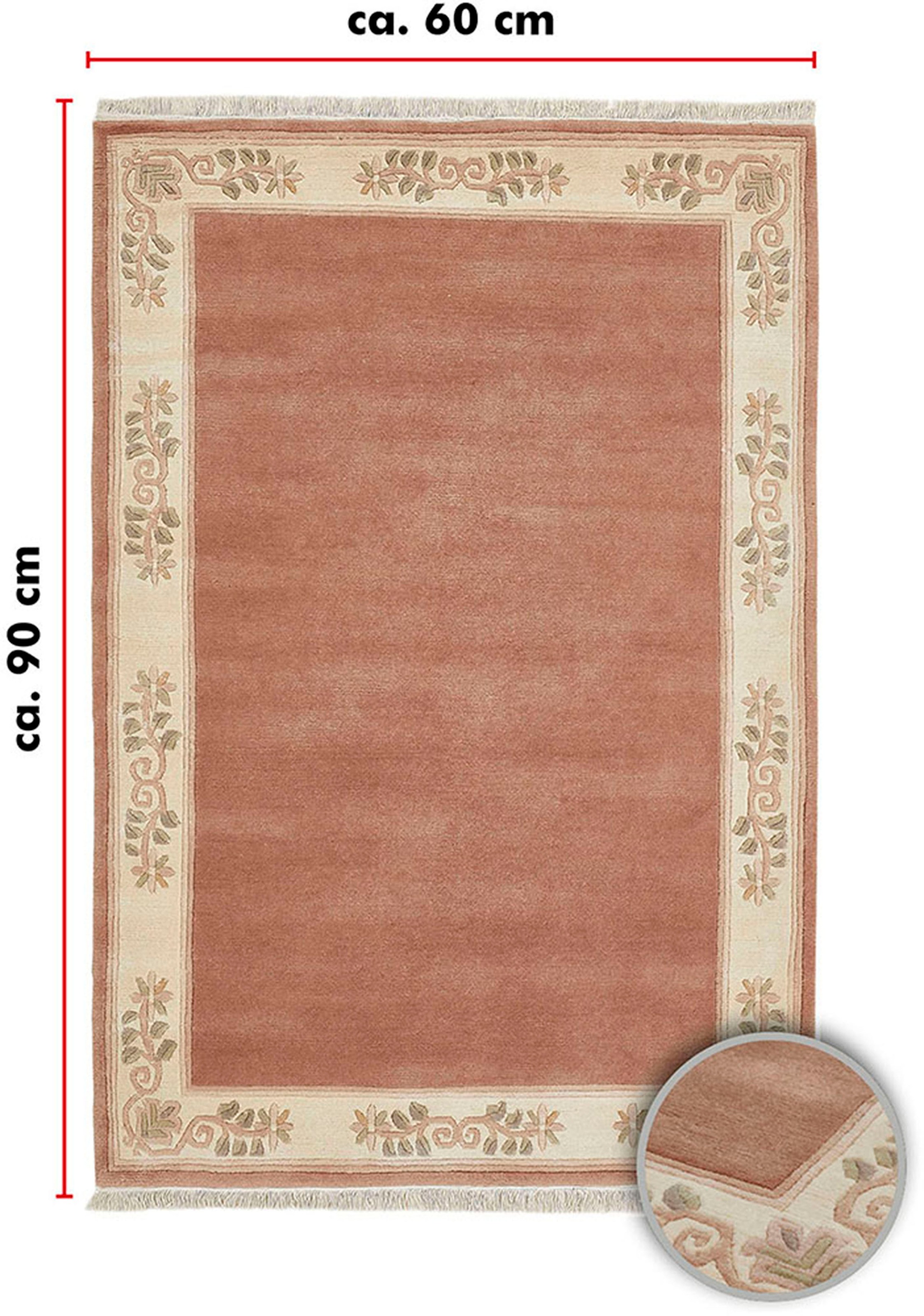 LUXOR living Wollteppich »Adour«, rechteckig, 18 mm Höhe, reine Wolle, handgeknüpft, mit Bordüre und Fransen, Wohnzimmer