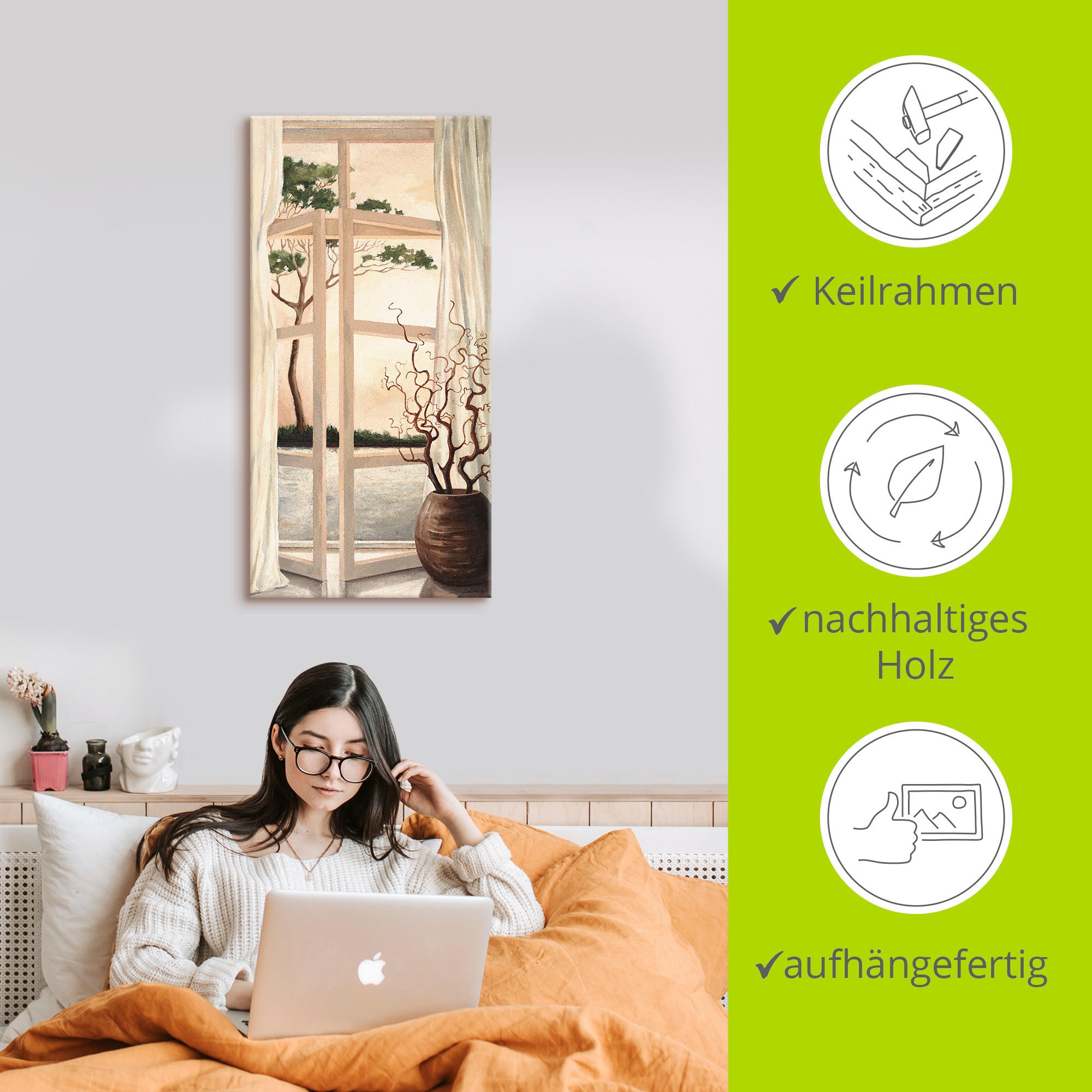Artland Wandbild »Fensterbild Toskanischer Sonnenuntergang«, Fensterblick, (1 St.), als Alubild, Outdoorbild, Leinwandbild, Poster, Wandaufkleber