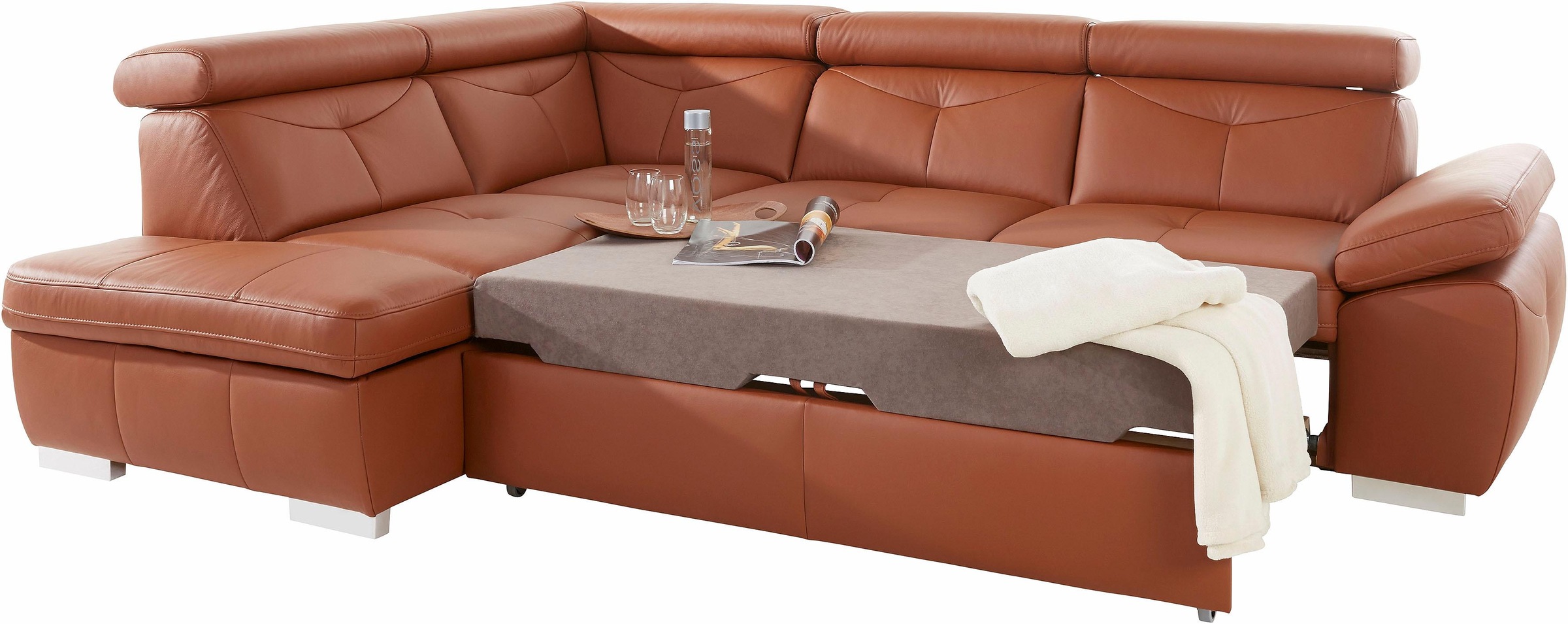 exxpo - sofa fashion Ecksofa »Spring, super bequem und komfortabel mit Armteil- und Kopfteilfunktion«, wahlweise mit Bettfunktion und Bettkasten, L-Form