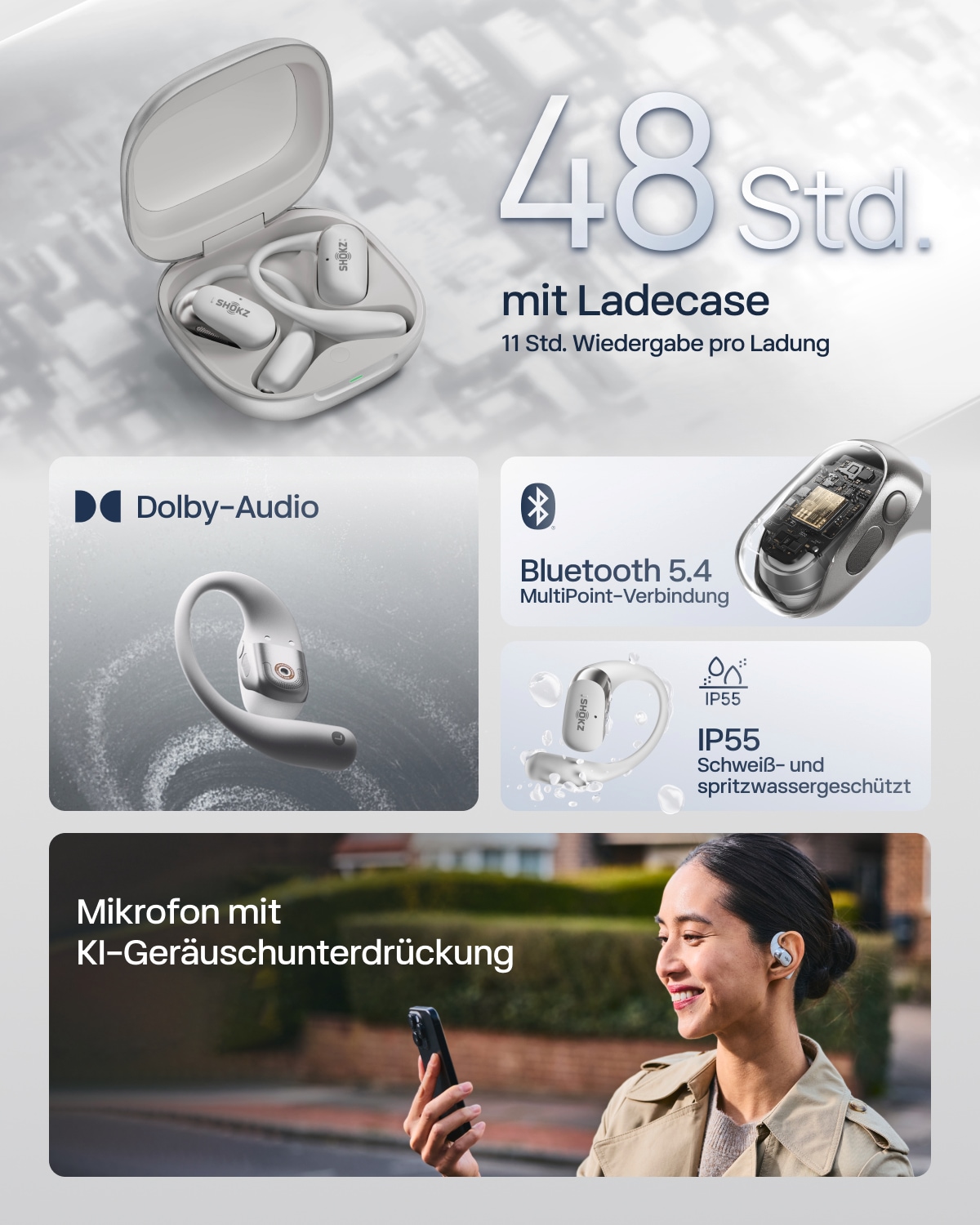 Shokz Open-Ear-Kopfhörer »OpenFit 2+ inklusive Schutzhülle«, A2DP Bluetooth, Freisprechfunktion-True Wireless
