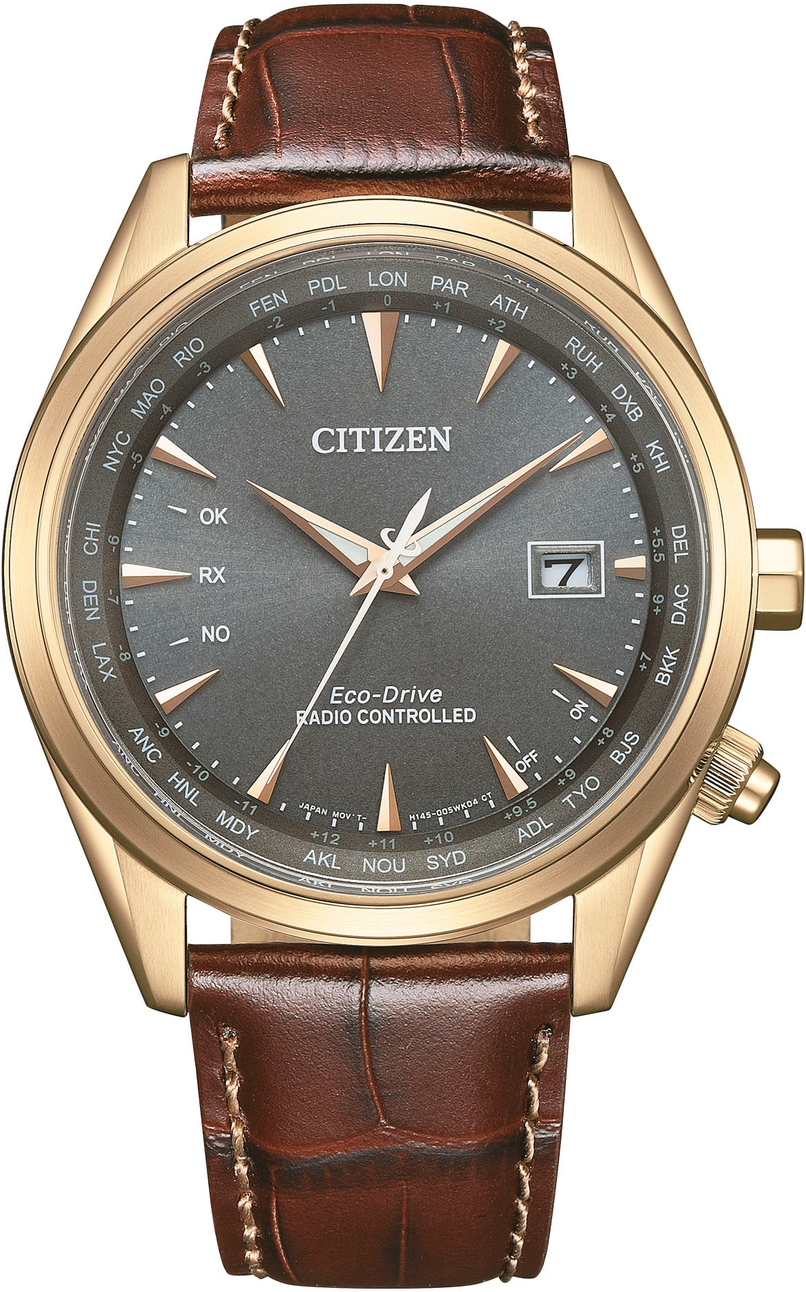 Citizen Funkuhr, Armbanduhr, Herrenuhr, Solar, Lederarmband, Saphirglas, Datum