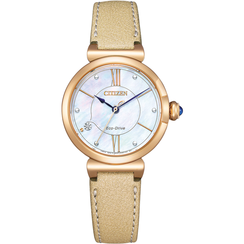 CITIZEN Solaruhr Armbanduhr, Damenuhr, Lederarmband, Saphirglas goldfarben Ansprechende Damenarmbanduhr