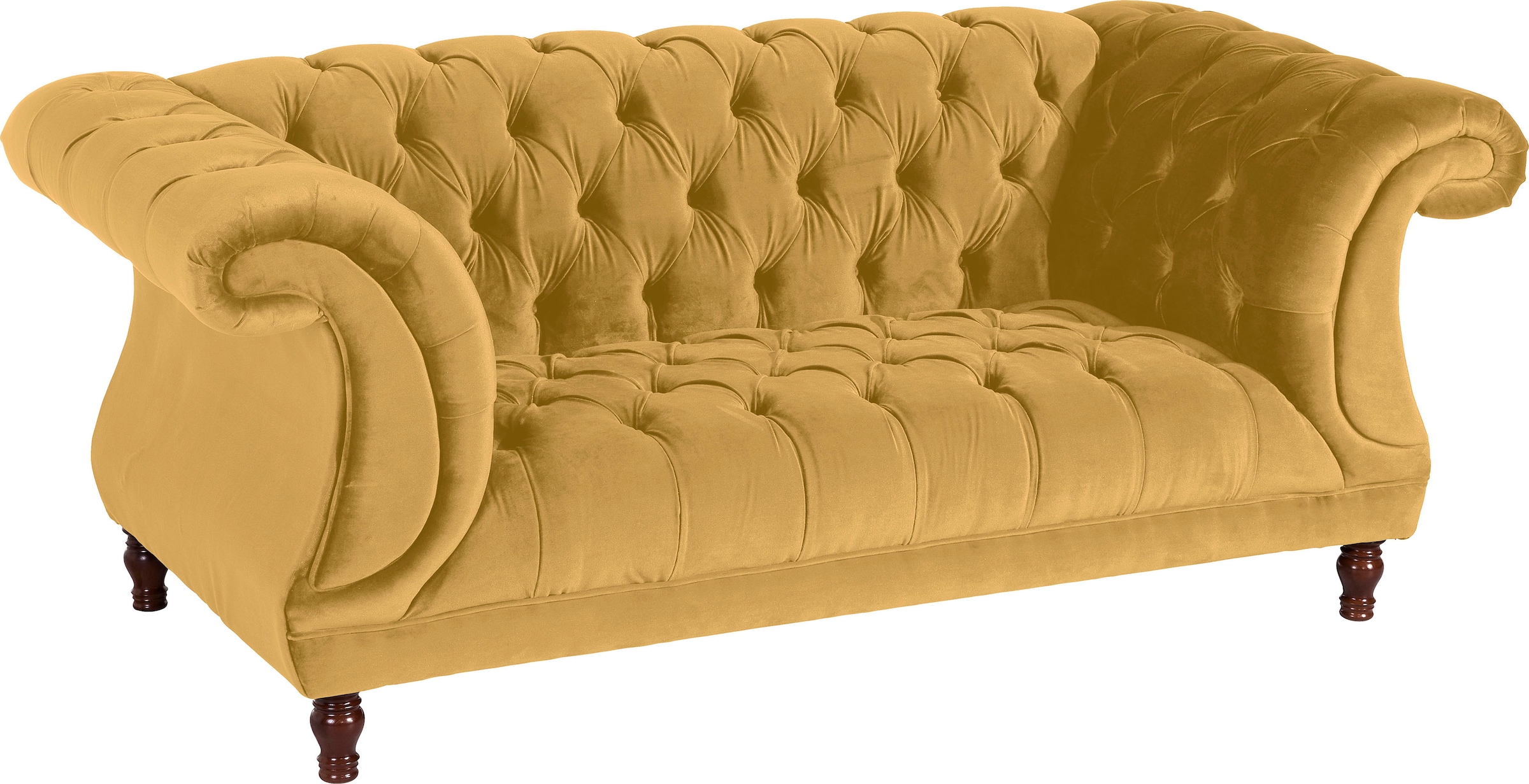 Max Winzer® Chesterfield-Sofa »Isabelle«, Knopfheftung & gedrechselten Füßen in Buche Nussbaum, Breite 200 cm