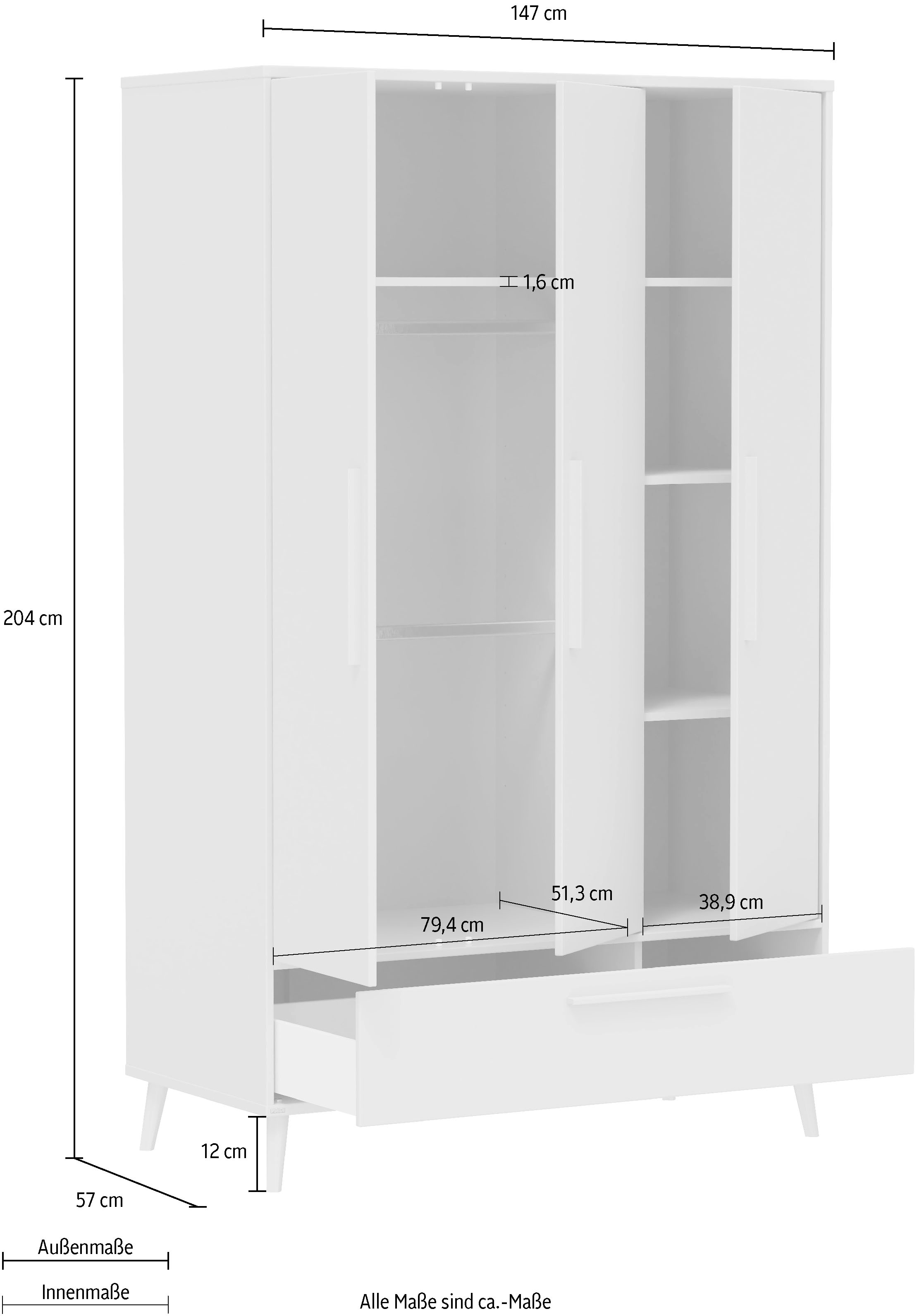 PAIDI Kleiderschrank »EEFJE in Beige mit Schublade und Türen, verschiedene Ausführungen« B/H/T ca. 95-123/139-204/41-57cm, mit 2 oder 3 Türen + Tiny-Variante,  stabiler Drehtürenschrank aus Holz, mit Soft-Close-Funktion