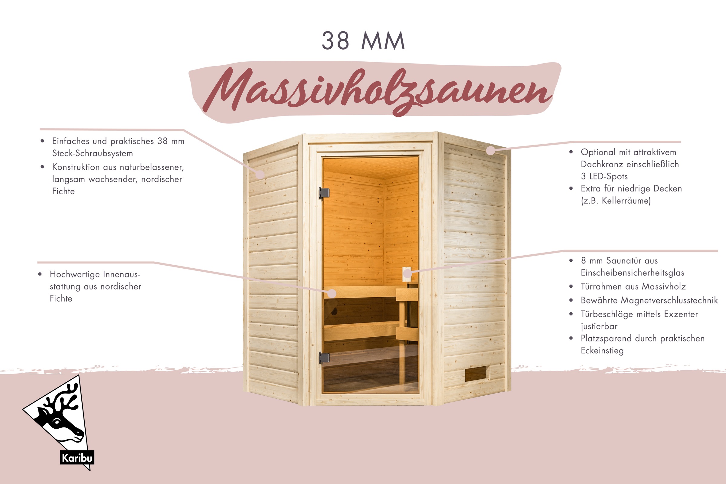 Karibu Sauna »"Anni" mit bronzierter Tür und Kranz, naturbelassen« aus hoch günstig online kaufen