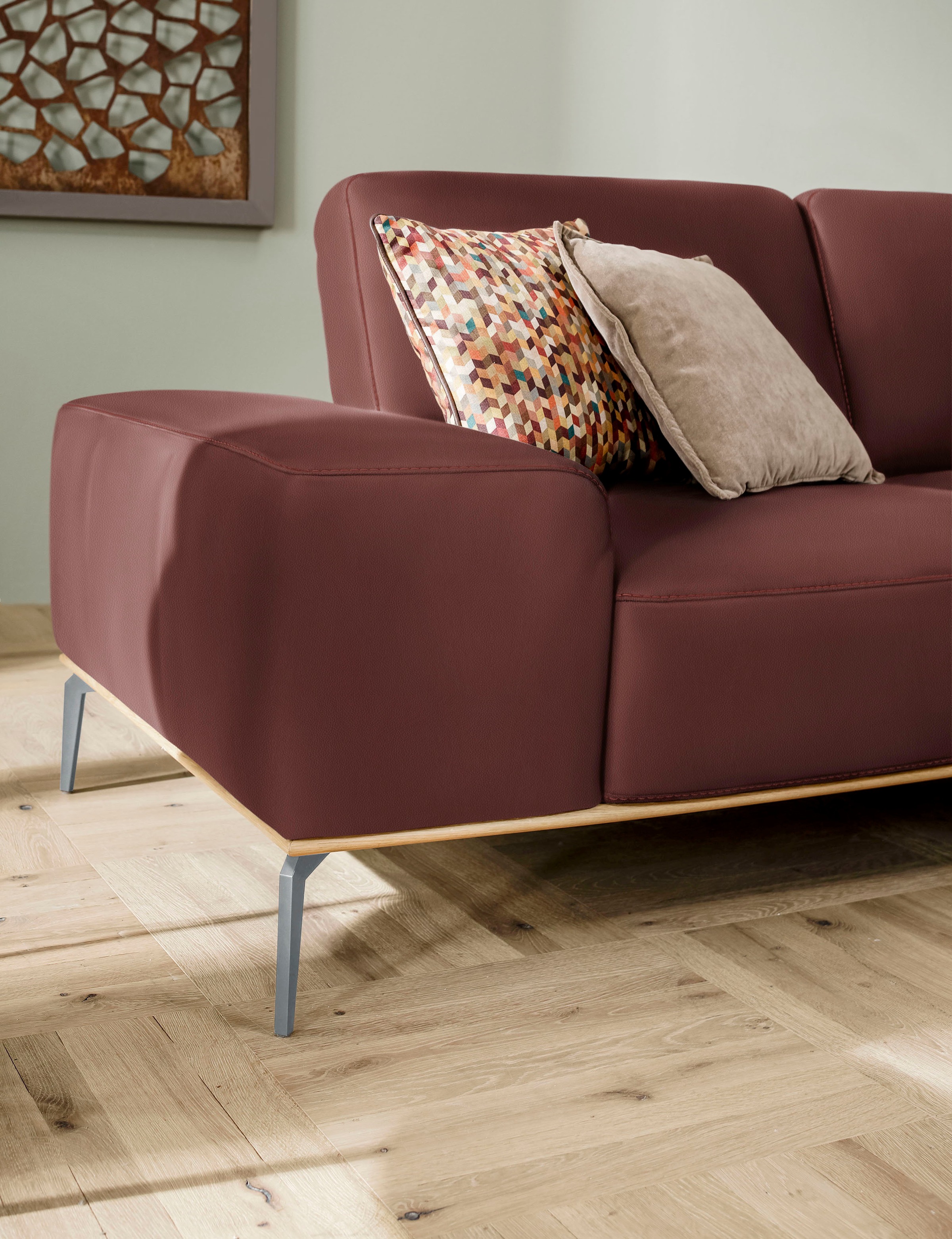 W.SCHILLIG Ecksofa »run, Designsofa mit tollem Sitzkomfort, bequem, L-Form«, mit elegantem Holzsockel, Füße in Silber matt, Breite 299 cm