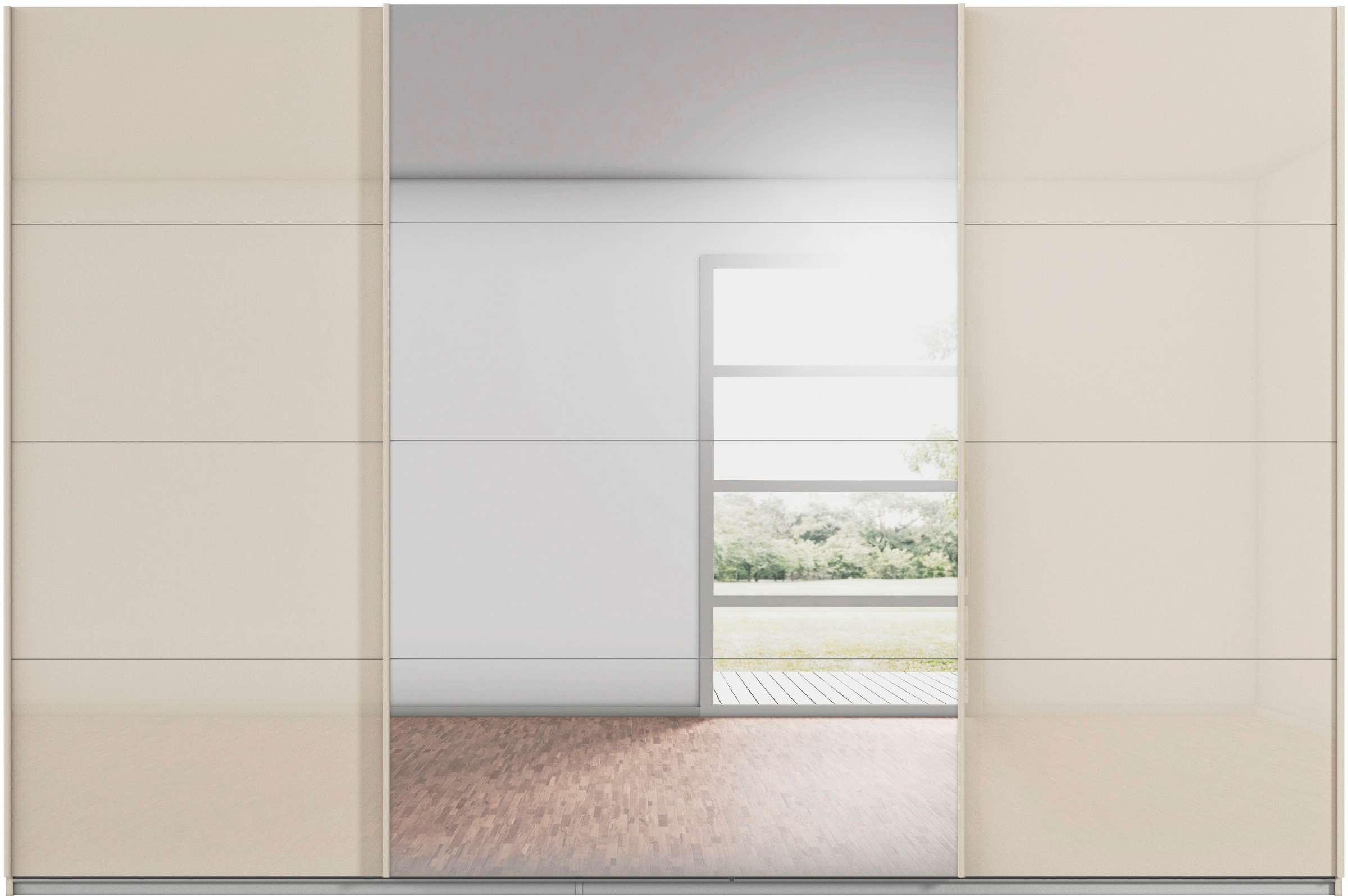 rauch Schwebetürenschrank »Kleiderschrank Kleiderschränke Schrank Garderobe AGORDO mit Glasfront«, durchdachte Innenausstattung, in 4 Breiten und 2 Höhen MADE IN GERMANY