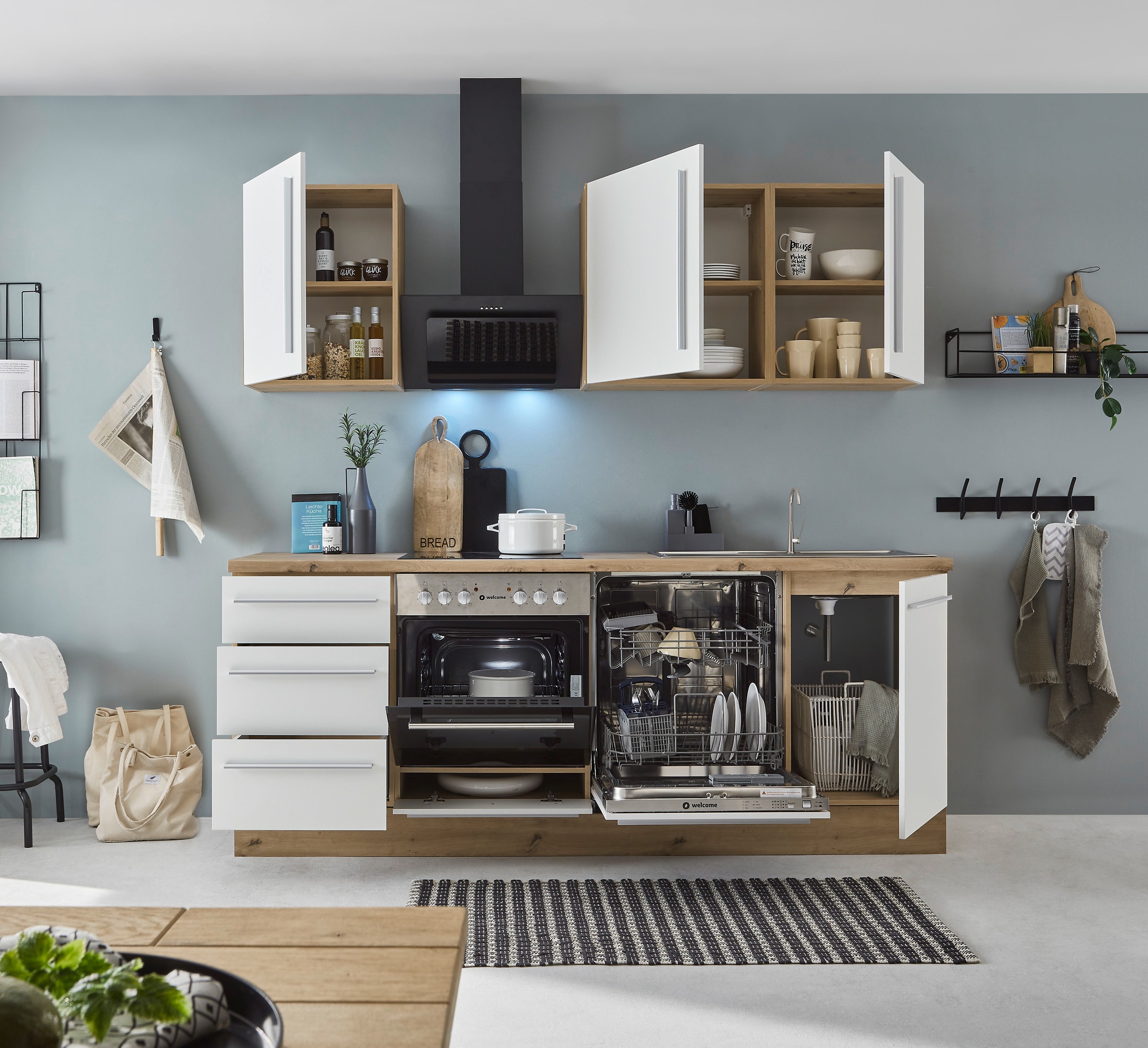 KOCHSTATION Küchenzeile »KS-Florida mit 38mm starker Arbeitsplatte«, Breite 220 cm, wahlweise mit E-Geräten, Soft-Close-Funktion