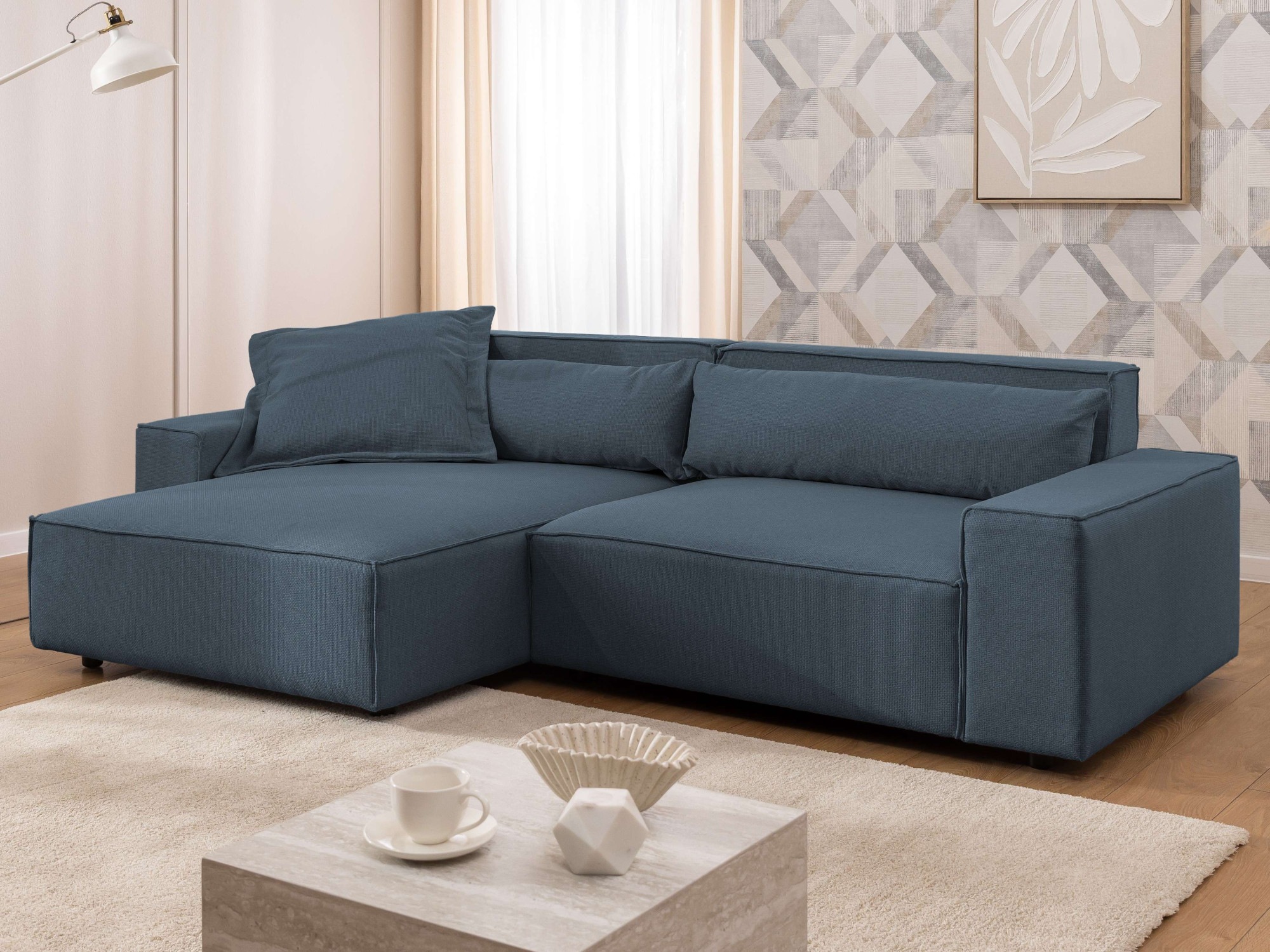 OTTO home Ecksofa »KINLEE Design-Sofa mit Recamiere rechts/links, Maße B/T/H 251/144/70cm«, L-Form mit Wellenunterfederung, ohne Bettfunktion, modern und beguem