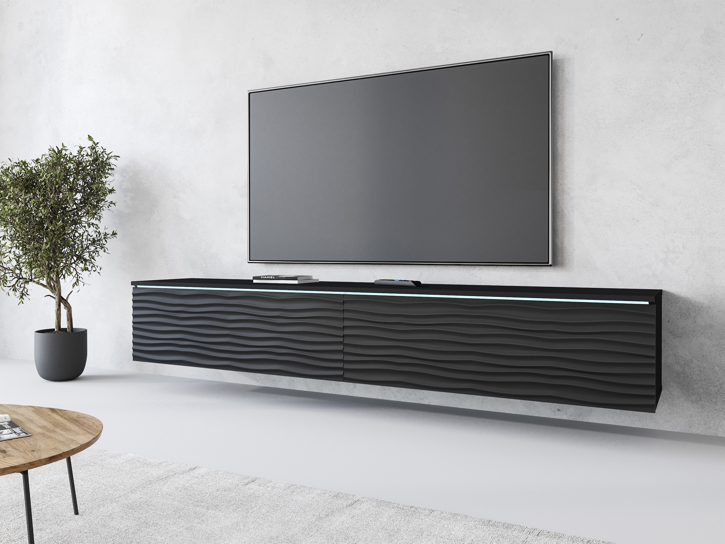 INOSIGN Lowboard »Vera, wahlweise mit oder ohne Beleuchtung«, gefräste MDF Front mit 3D Effekt, stehend und hängend montierbar