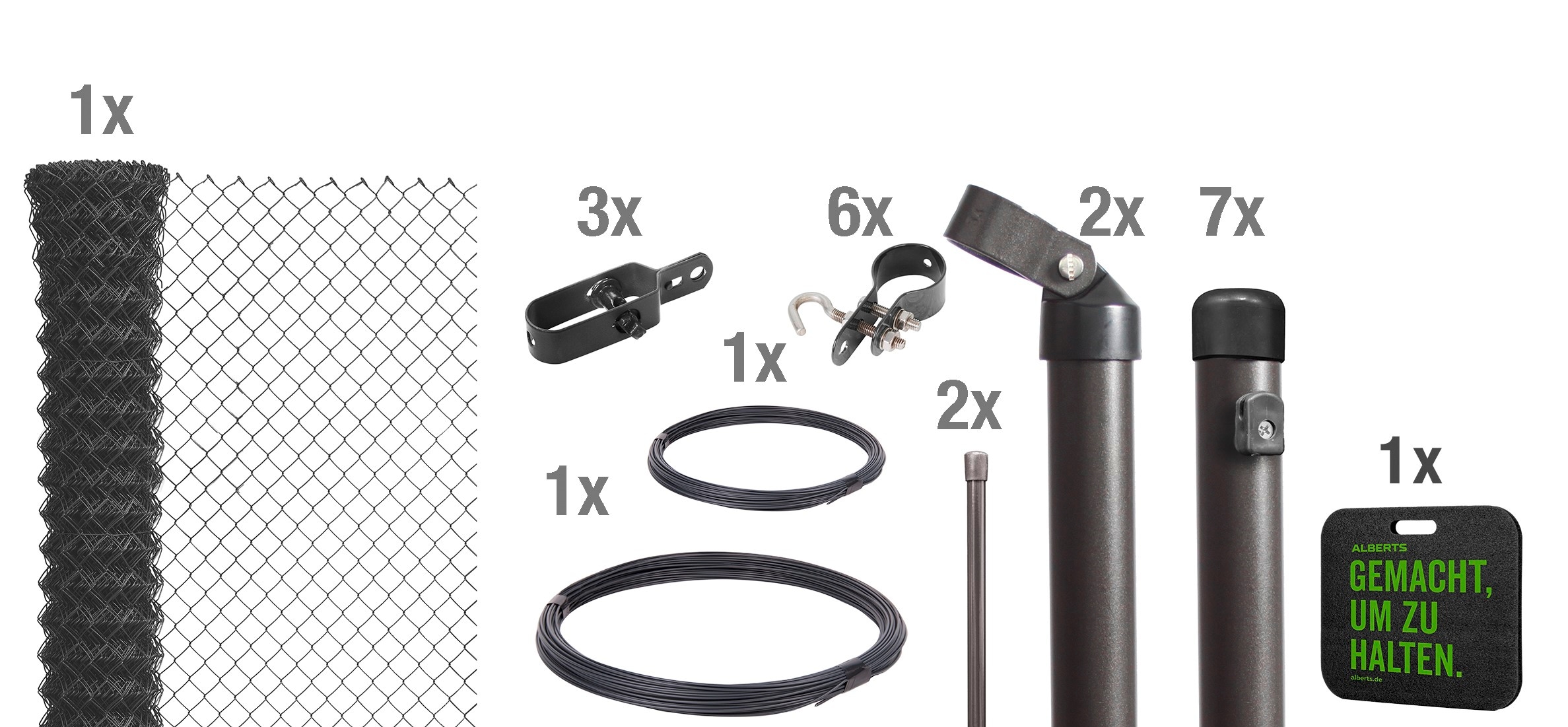 ALBERTS Maschendrahtzaun Höhe: 80 - 200 cm, Gesamtlänge: 15 - 100 m, zum Einbetonieren grau