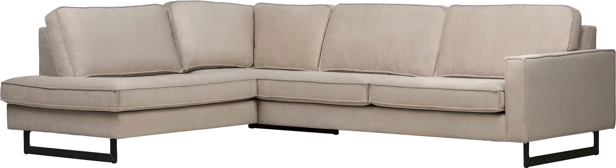 Places of Style Ecksofa »Pinto, 290 cm, Cord, Chenille, Lederoptik, Ottomane links / rechts«, mit Keder, schwarze Metallfüße, Wellenunterfederung