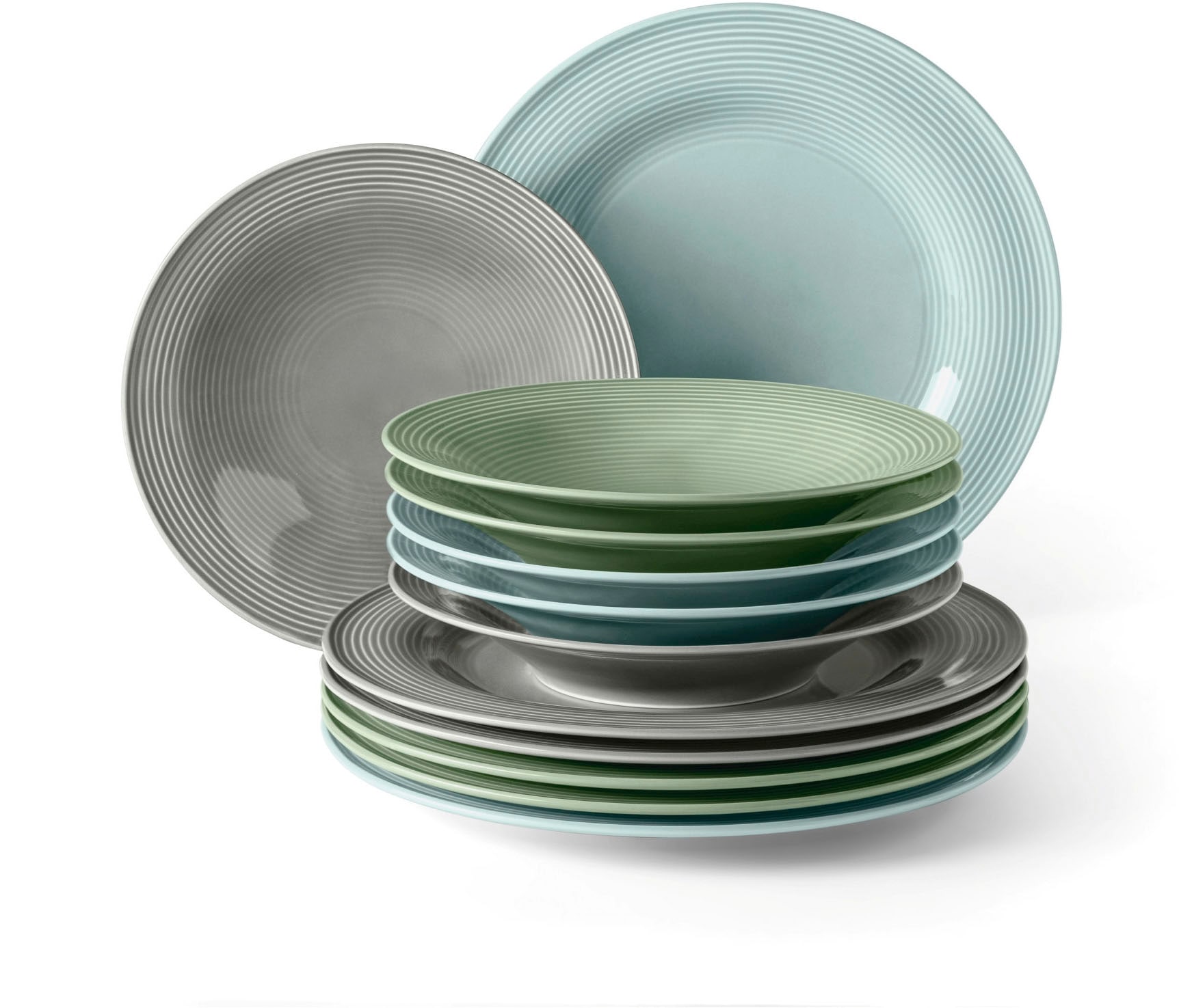 Seltmann Weiden Tafelservice »Teller Set, Geschirr-Set Beat«, (Set, 12 tlg., 6x Speiseteller rund 27,5 cm
6x Suppenteller rund 22,5 cm), Teller Set, weiß, mit Rillendekor, 12 Teile, für 6 Personen