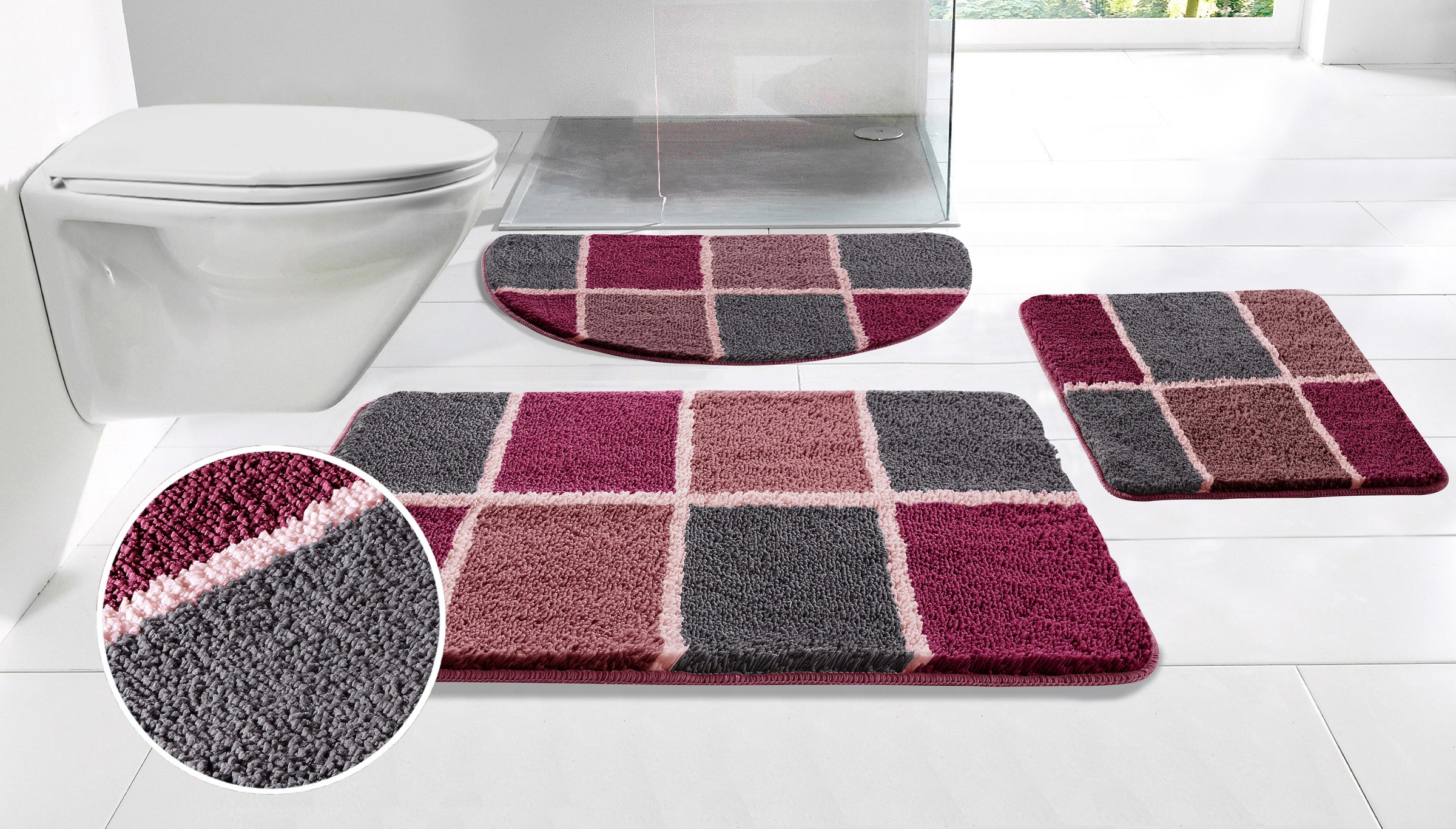 my home Badematte »Anna mit Kachelmuster, Badvorleger, Badezimmer Teppich, günstig online kaufen