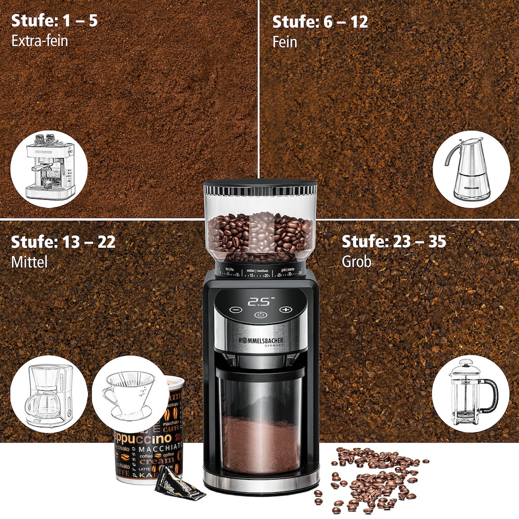Rommelsbacher Kaffeemühle »EKM 400«, 200 W, Kegelmahlwerk, 220 g Bohnenbehälter