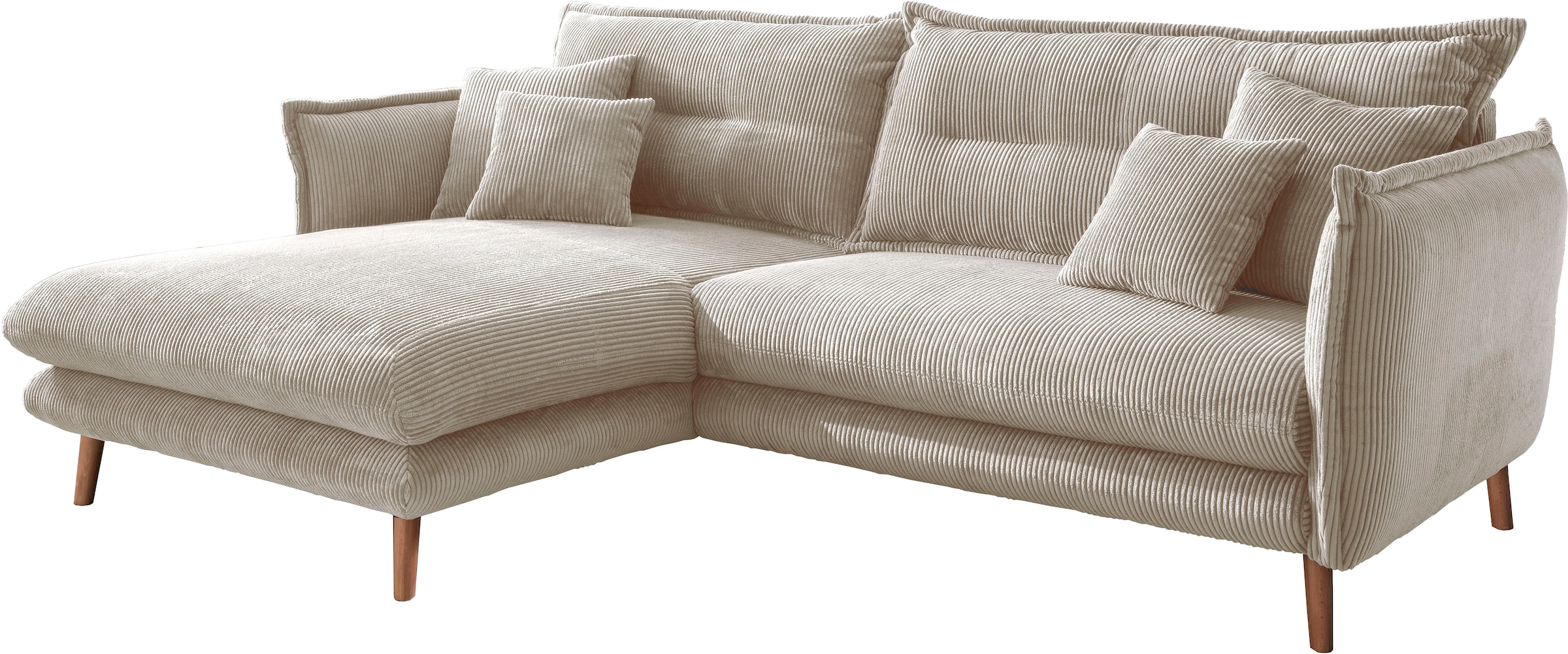 INOSIGN Ecksofa »Lazio modern und bequem, schmale Armlehnen, tolle Detailverarbeitung«, zwei verschiedene Fußfarben wählbar