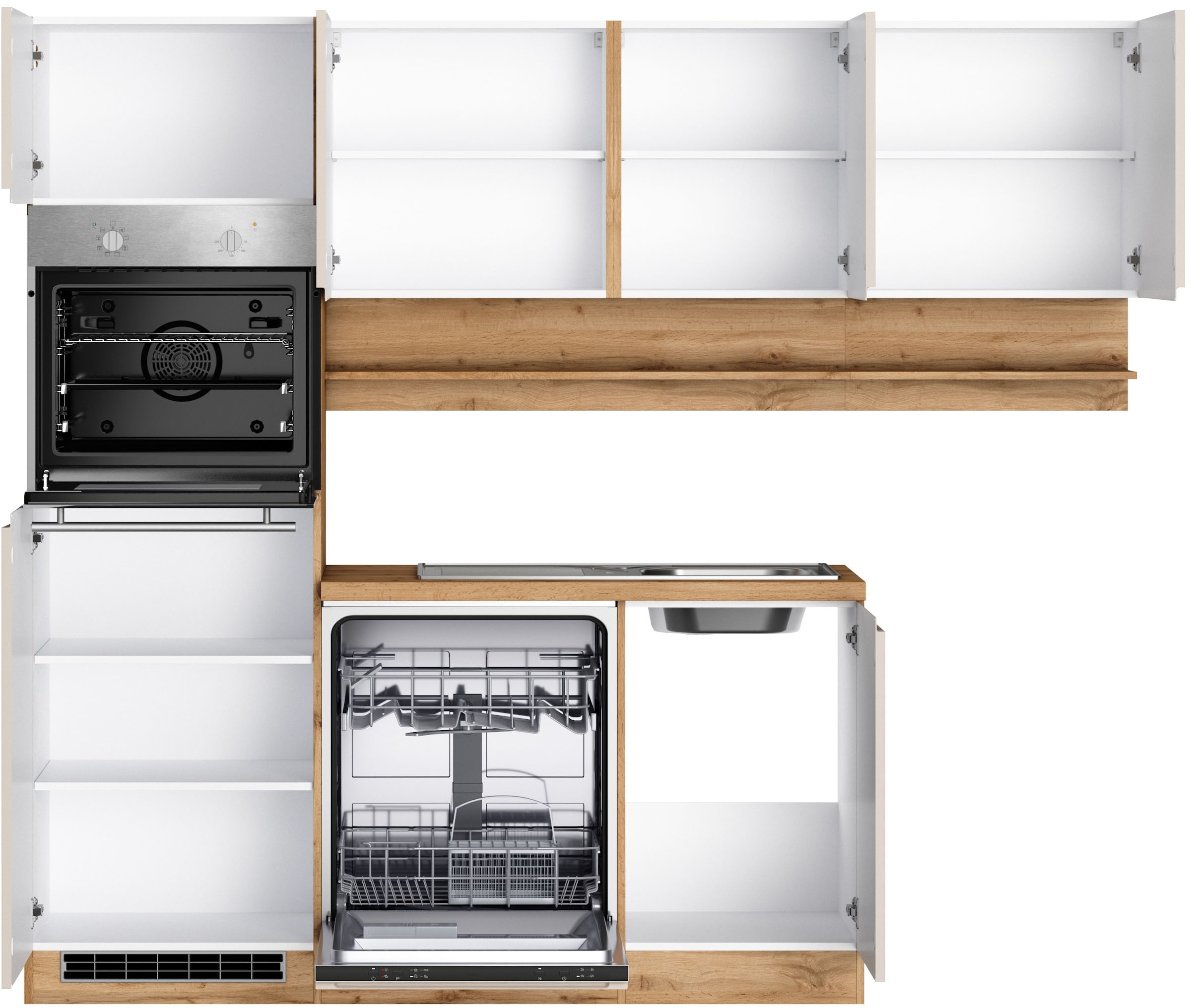 KOCHSTATION Winkelküche »KS-Virginia,neu in verbesserter Ausführung« Arbeitsplatte 38 mm stark, Stauraum, Softclose,  Stellbreite 230/190 cm, Soft-Close,wahlweise mit E-Geräten