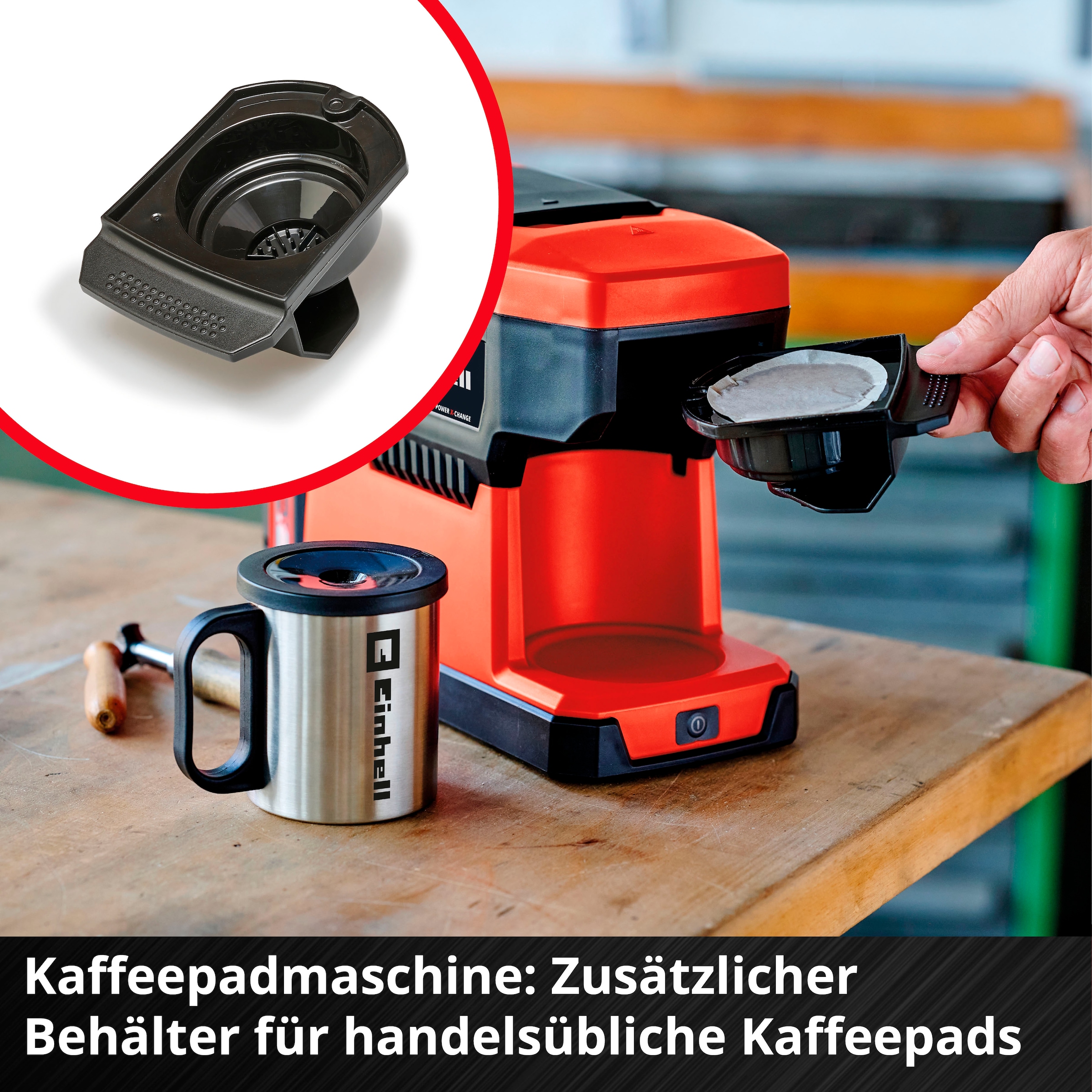 Einhell Kaffeepadmaschine »Power X-Change TE-CF 18 Li-Solo«, 0,24 l Kaffeekanne, Korbfilter