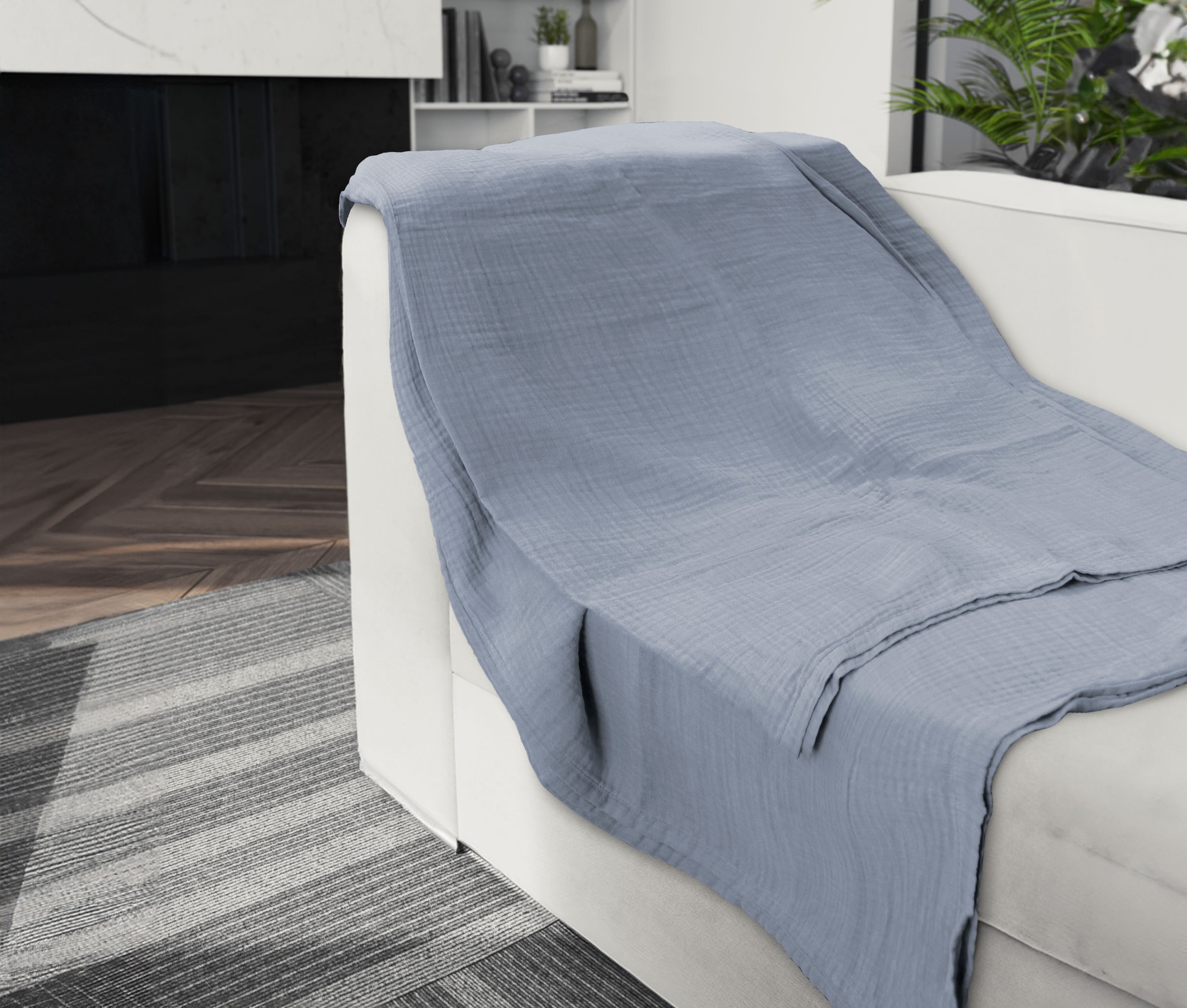 Biberna Wohndecke »0480100 Musselin«, gekreppte Optik+Struktur, leichte Sommer Decke, Tagesdecke, angenehm