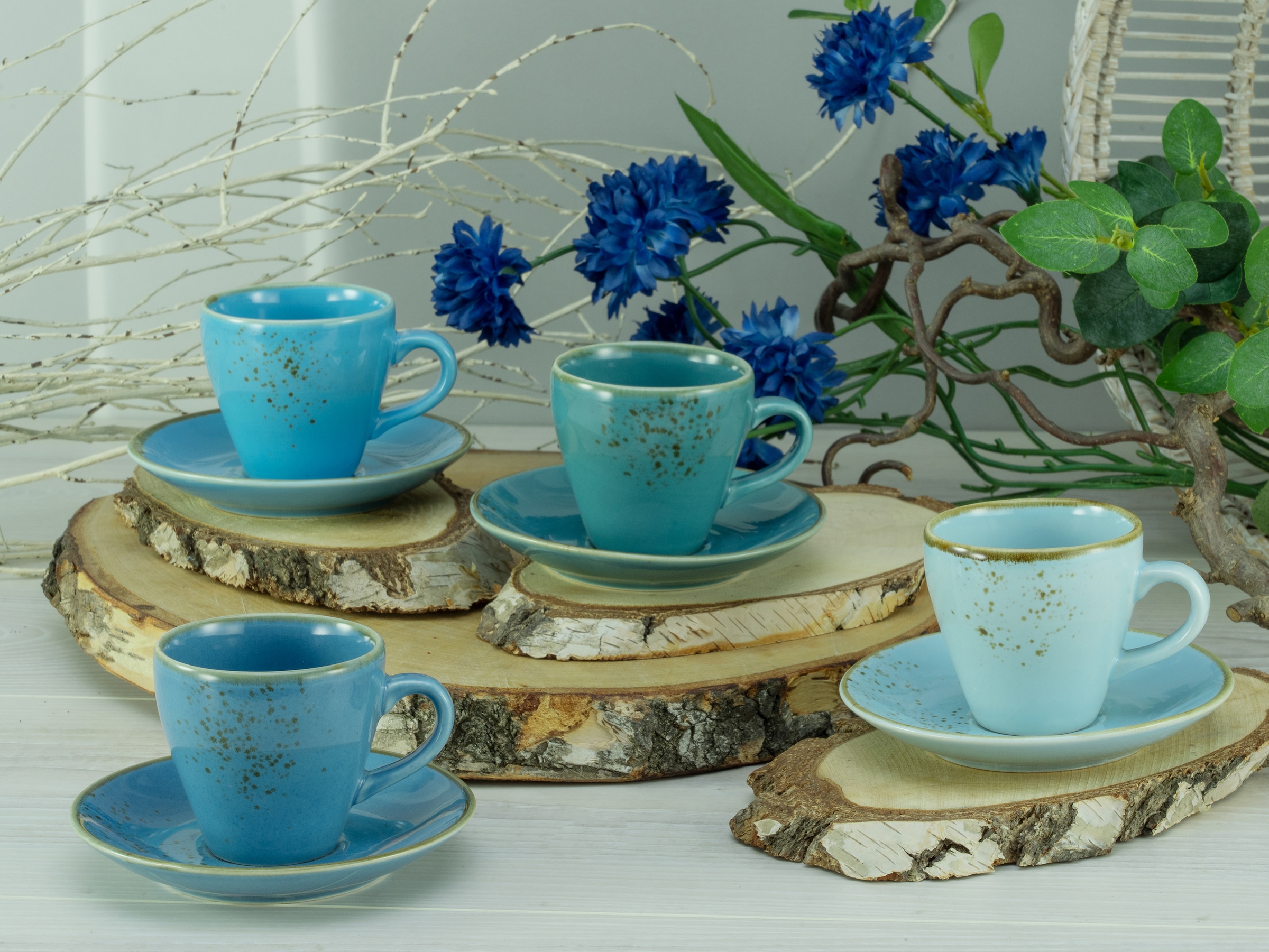 Aqua«, Untertassen bestellen 4 Sprenkel, CreaTable Blautöne Tassen »Kaffeetasse Set, Espressotasse (Set, 8 auf NATURE 4 aktuelle Raten mit COLLECTION Tassen, tlg.),