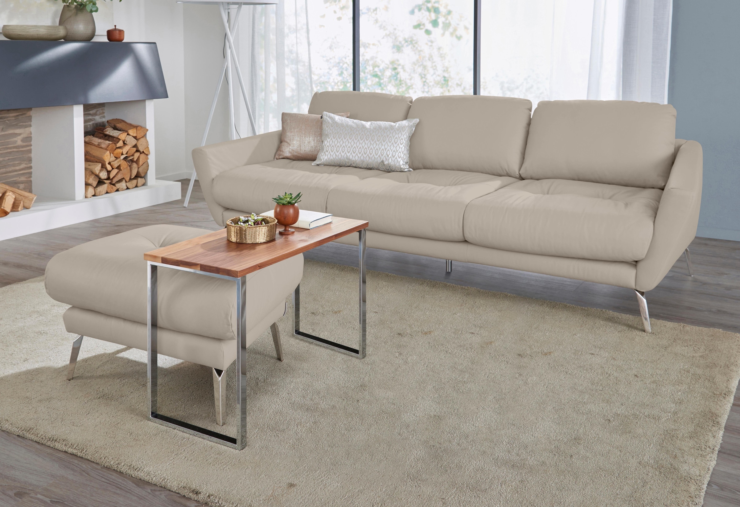 W.SCHILLIG Hocker »softy«, mit dekorativer Heftung im Sitz, Füße Chrom glänzend