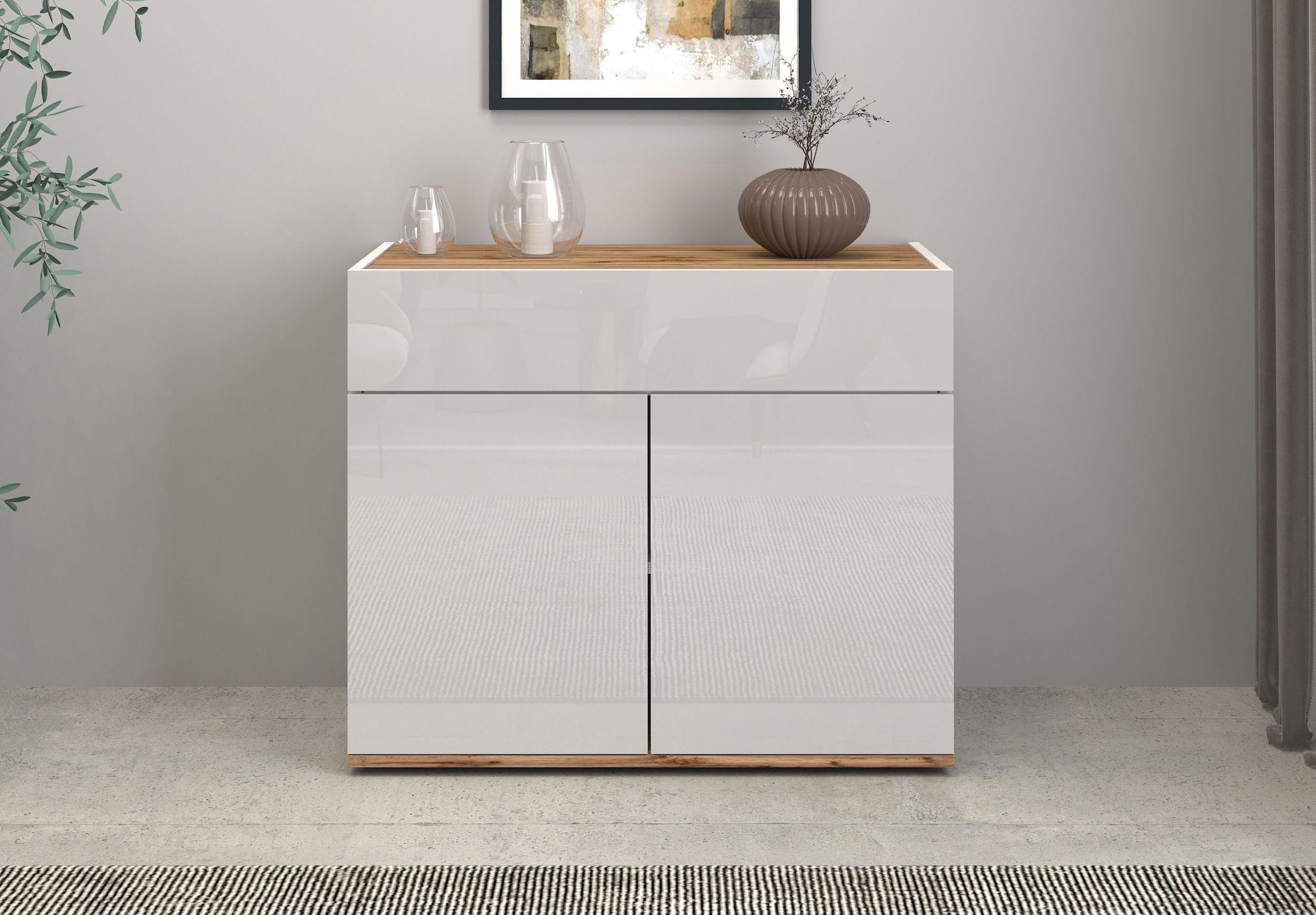 INOSIGN Sideboard »Garda, Kommode, Schrank, 2 Türen, 1 Schublade, Made in Italy« Hochglanzlackierte Fronten, Korpus matt, grifflos, Breite 80,9 cm