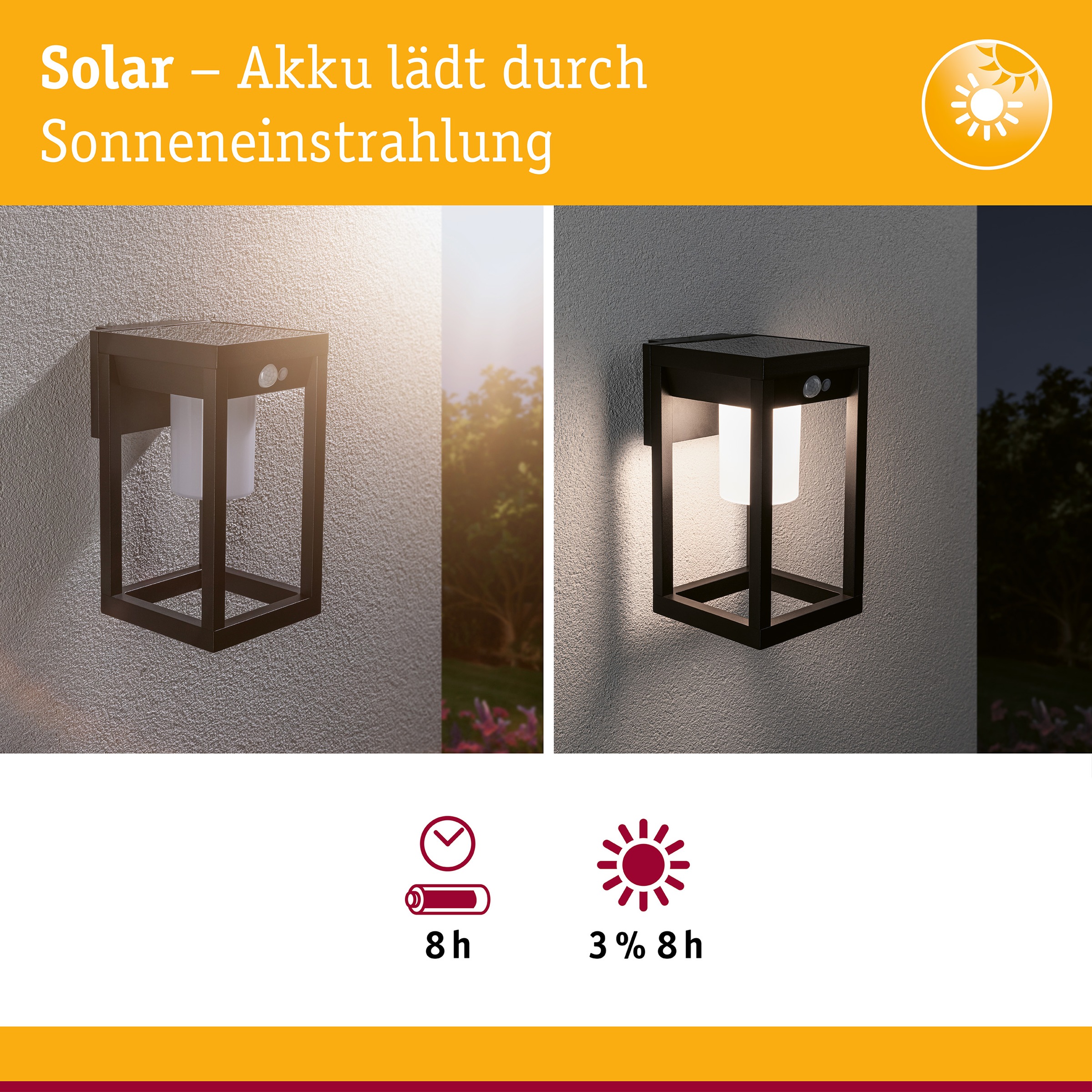 Paulmann LED Außen-Wandleuchte »Solar Marisol IP44 3000K 350lm Schwarz« 1 Stk. Warmweiß Bewegungsmelder