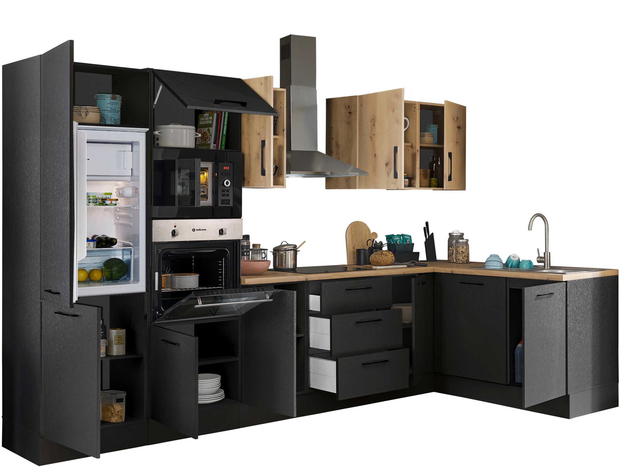 BASIC by Balculina Winkelküche »Turin«, Stellbreite 340x175 cm, wahlweise mit E-Geräten