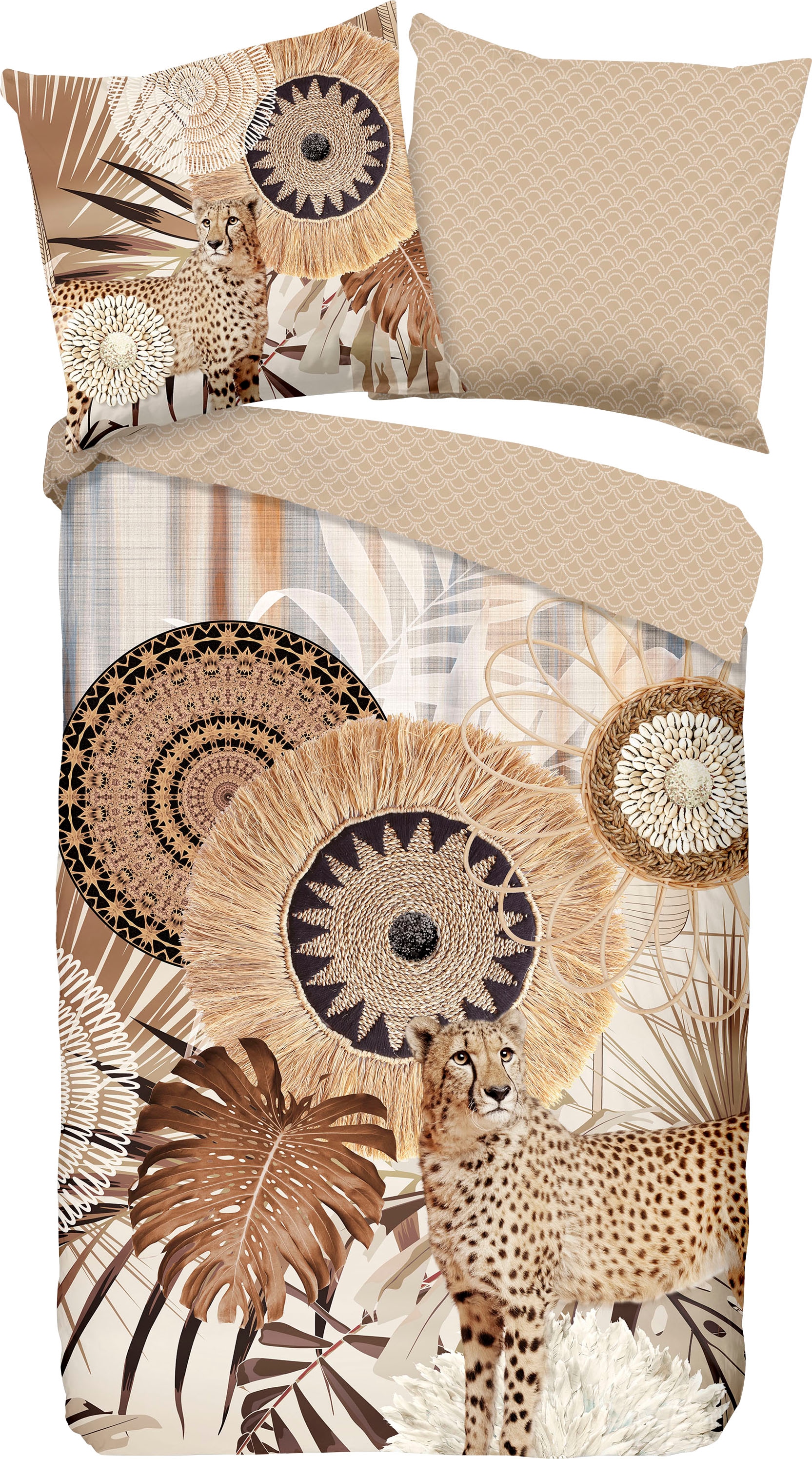 hip Wendebettwäsche »Raeni«, Mako-Satin, 135x200, Reißverschluss, Wendeoptik, Mandala, Leopard Sand