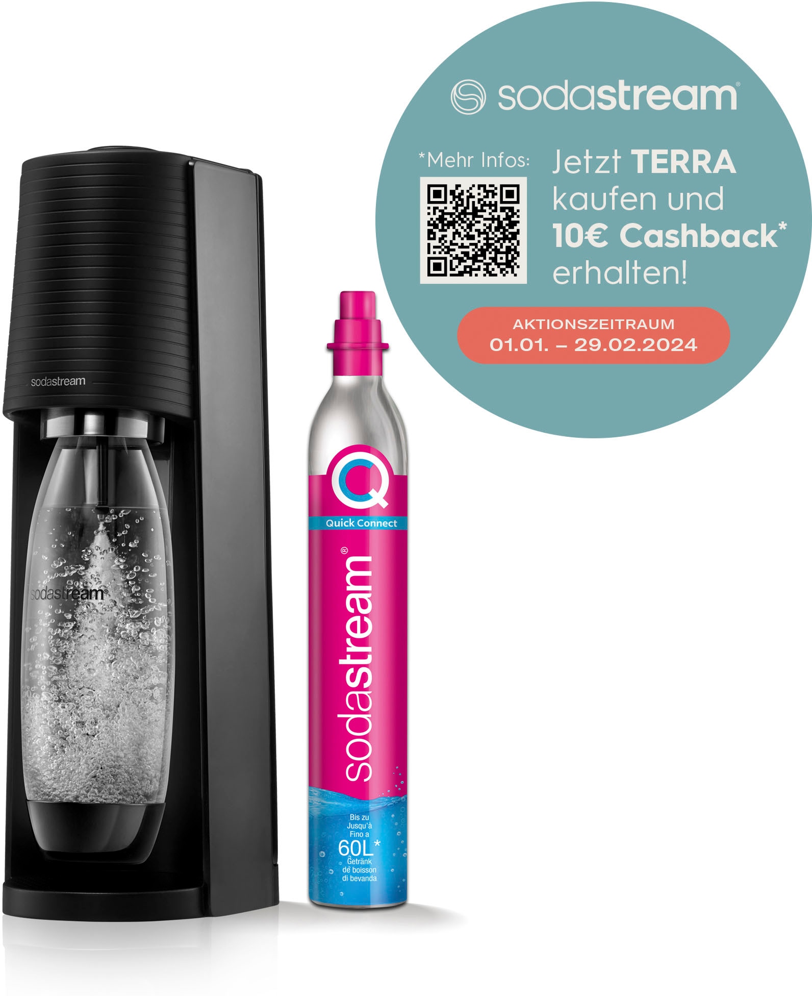 Rechnung auf »TERRA«, bestellen inkl. 1L Kunststoff-Flasche CQC, 1x 1x SodaStream Wassersprudler spülmaschinenfeste CO2-Zylinder