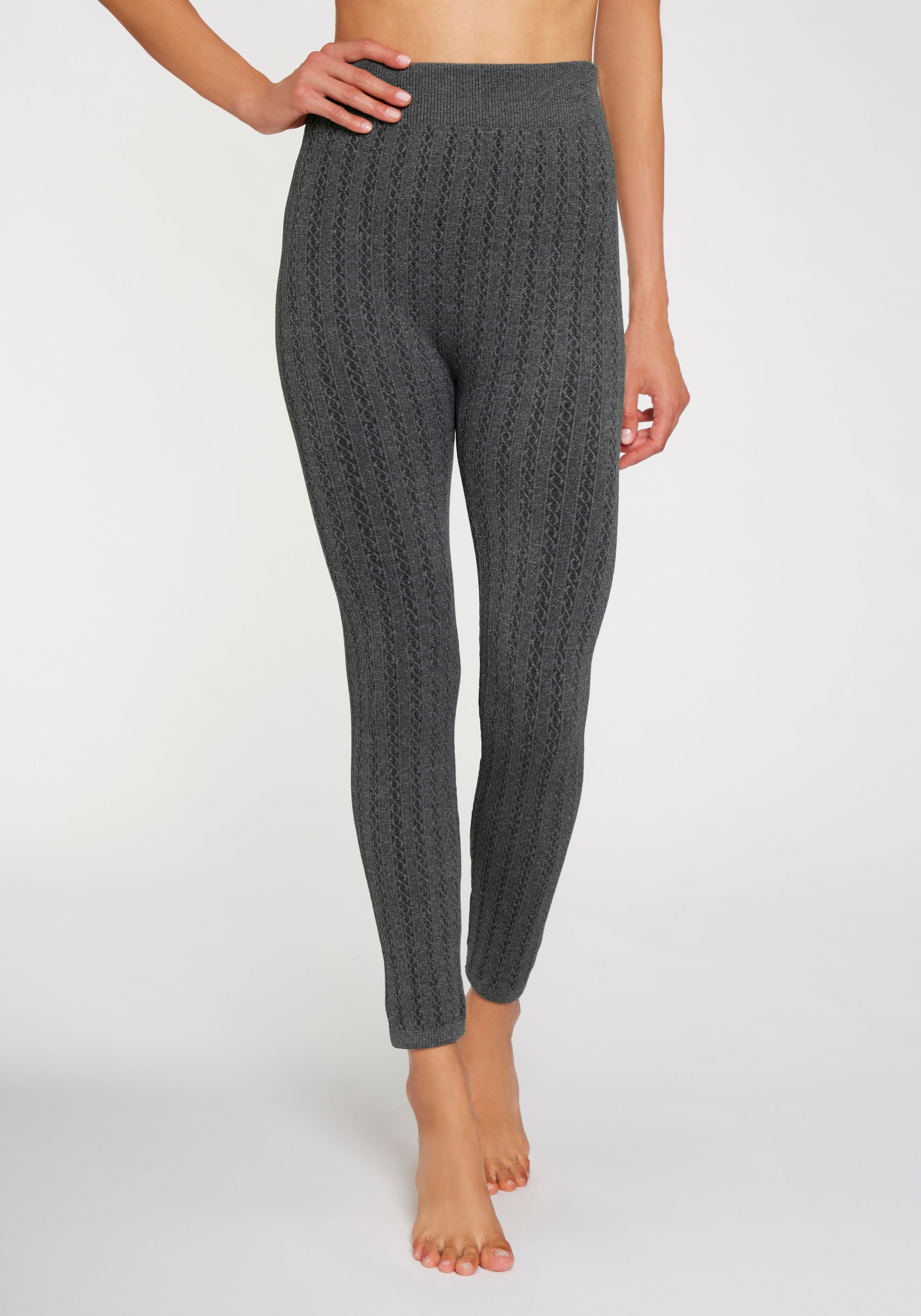 Lavana Strickstrumpfleggings, mit Zopfmuster und innen weich angeraut