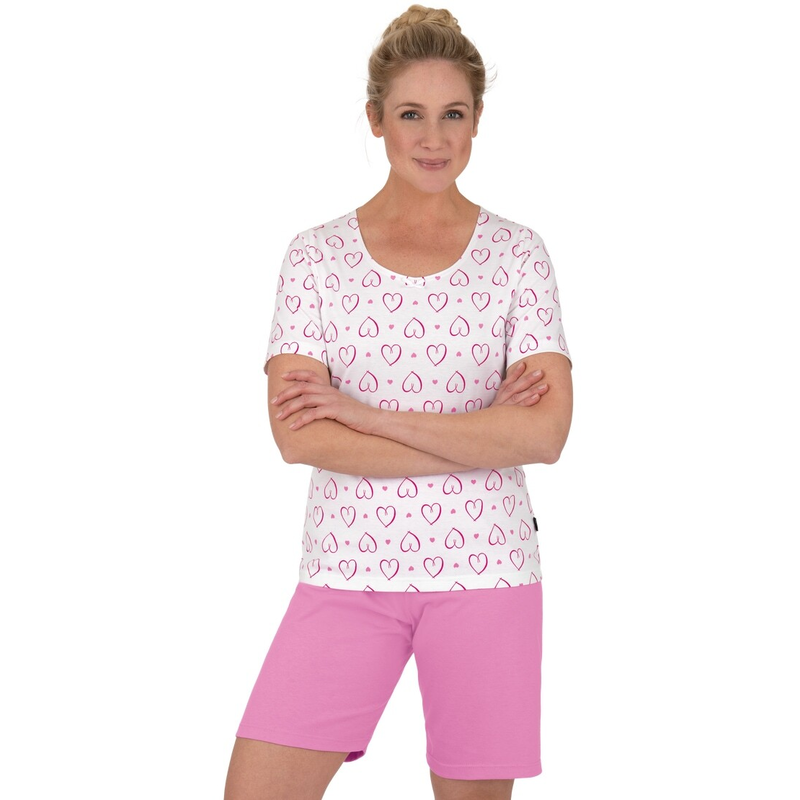 TRIGEMA Schlafanzug »Kurzer Schlafanzug mit süßem Herzchen-Muster« 1 Stk. tlg. weiss 3XL 3XL DELUXE-Single-Jersey