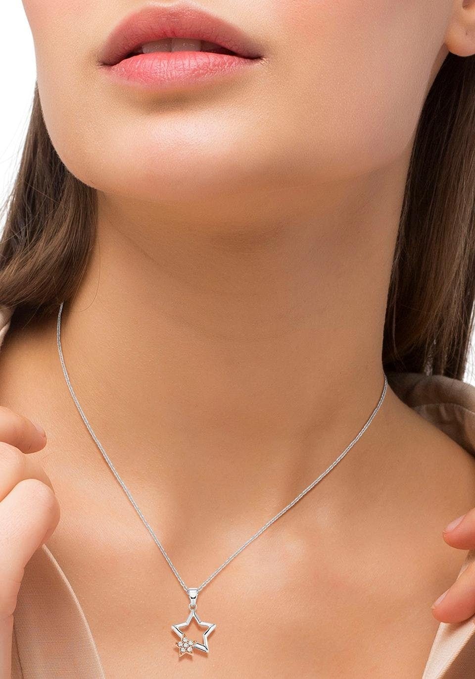 Amor Kette mit Anhänger »Sterne, 2026031«, mit Zirkonia (synth.)