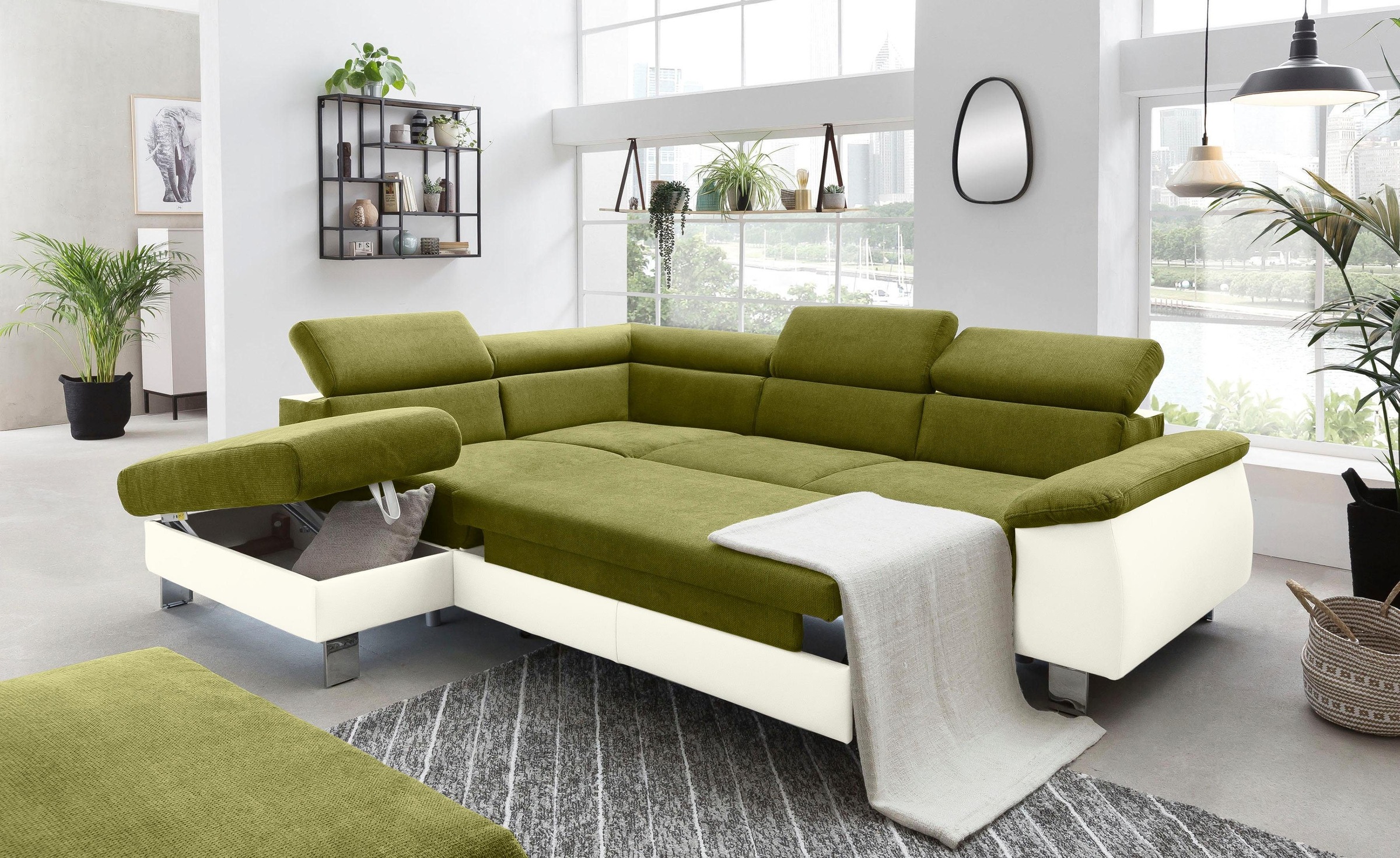 COTTA Ecksofa »Komaris L-Form, B: 249 cm«, mit Kopfteilverstellung, optional Bettfunktion, Bettkasten & Licht