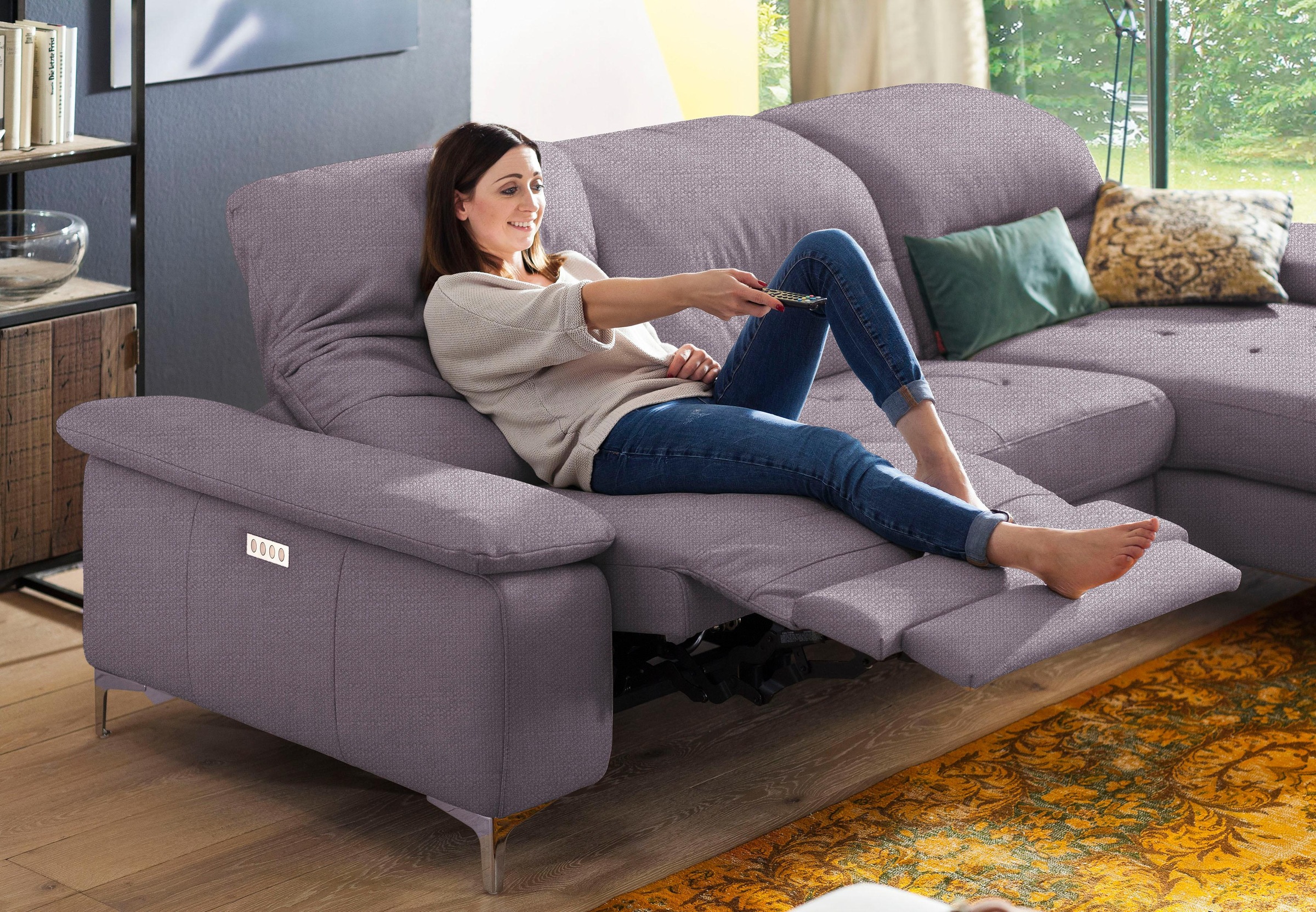 Places of Style Ecksofa »Basel L-Form«, mit vollmotorischer Relaxfunktion und motorischer Recamiere