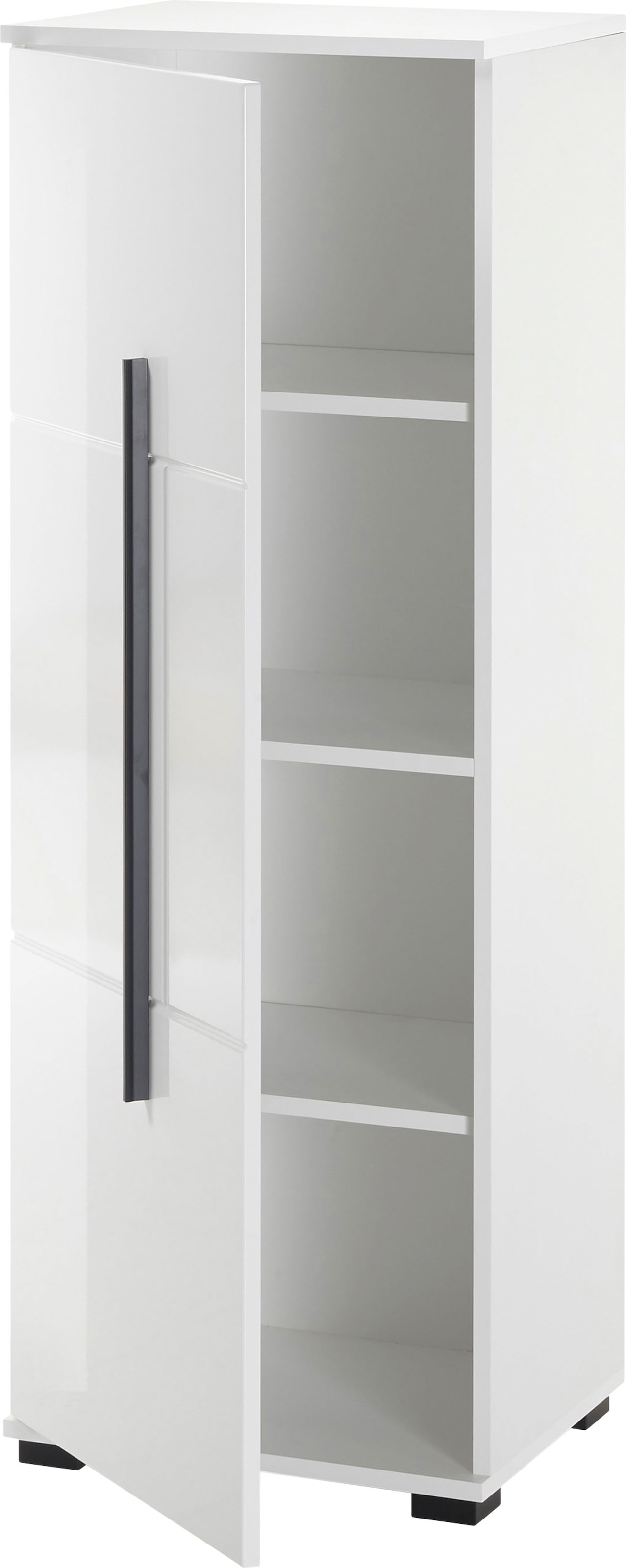 INOSIGN Midischrank »Cantara, Badschrank in Hochglanz Weiß, Schrank im modernen Design«, mit schwarzen Griffen, ausreichend Stauraum