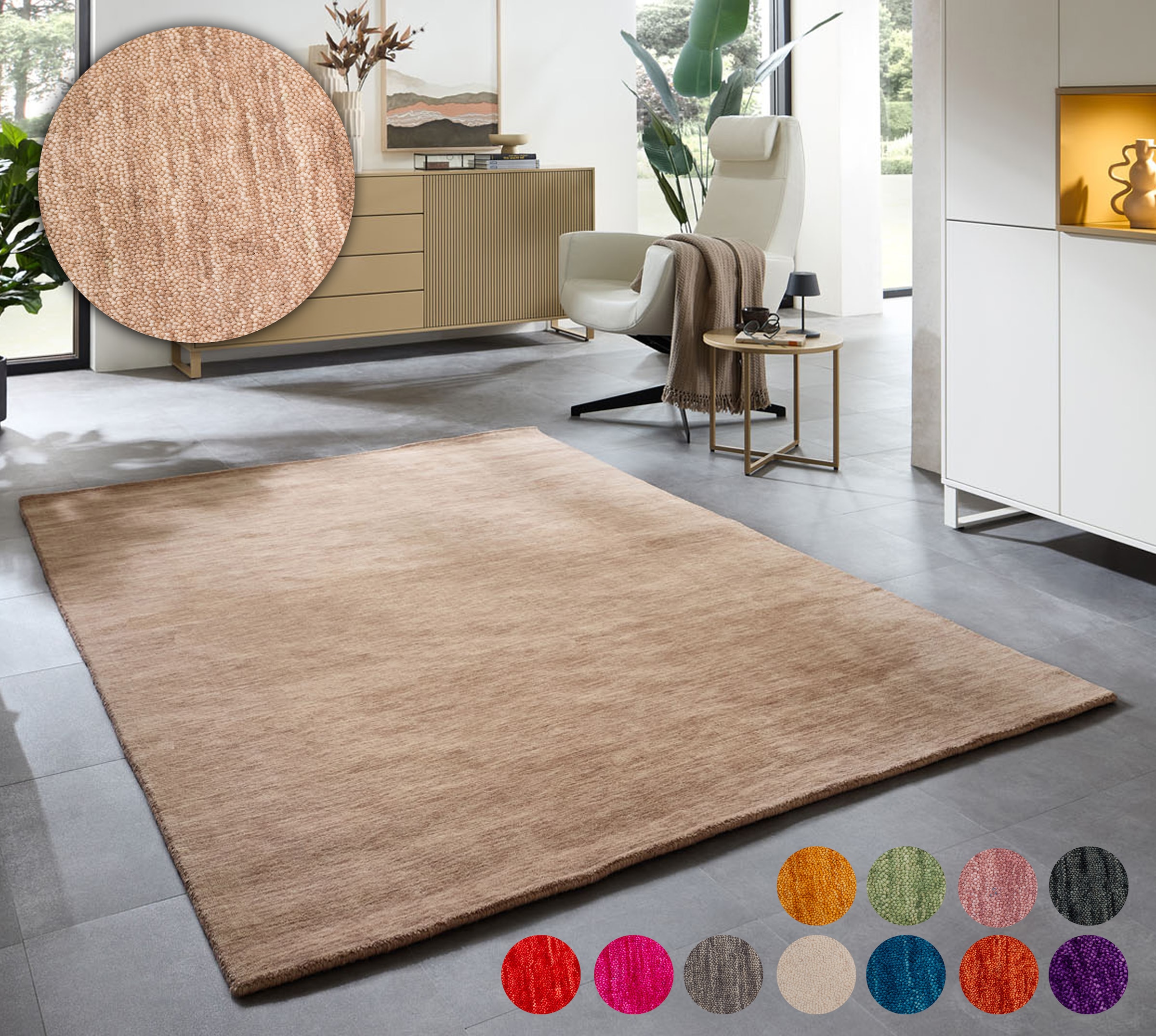 THEKO Wollteppich »Holi«, rechteckig, 13 mm Höhe, Uni-Farben, leicht melier günstig online kaufen