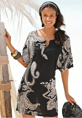 Jerseykleid, mit Zierdetail am Ausschnitt, sommerliches Tunikakleid, Strandkleid