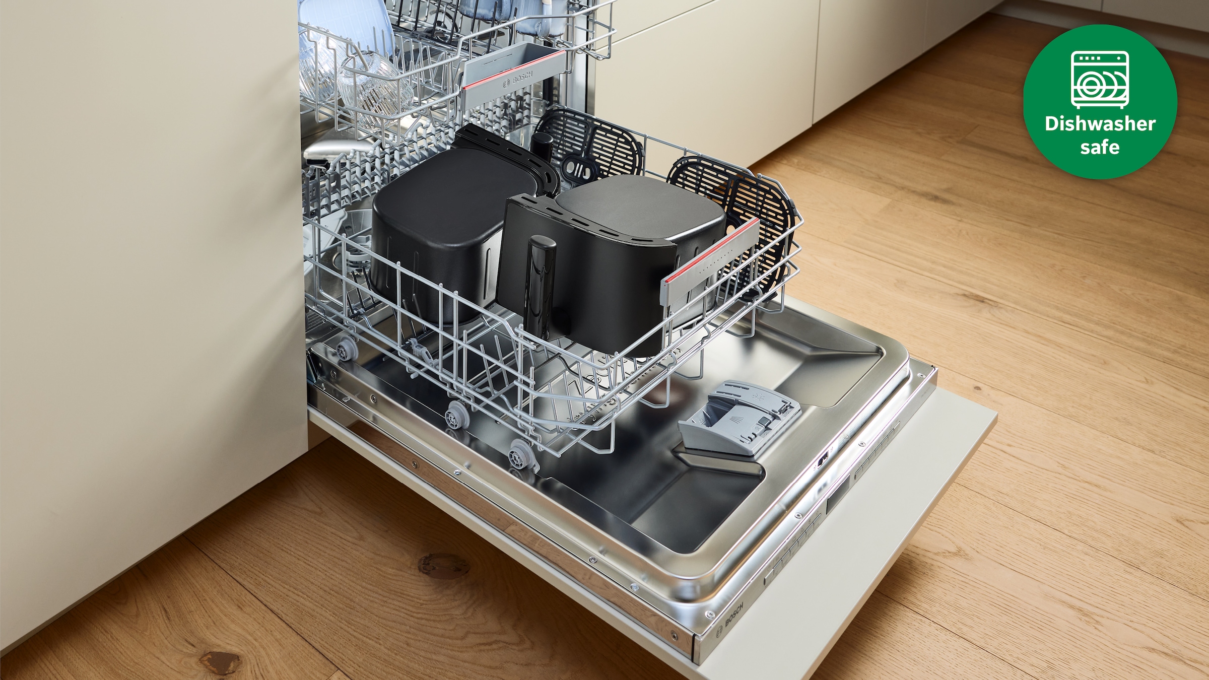 BOSCH Heißluftfritteuse »Airfryer MAFD440B0, 2* 4,5L Kammer, spülmaschinengeeignet, schwarz« 2500 W PFAs frei, einfache Reinigung, 6 voreingestellte Programme